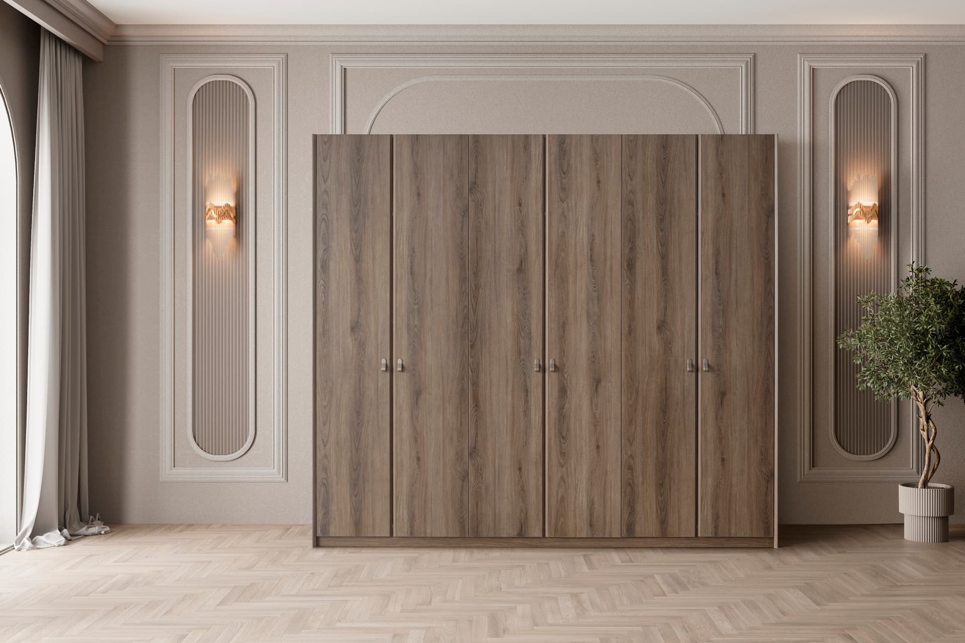 MADERA AHŞAP KAPAKLI GARDIROP, 6 KAPAKLI