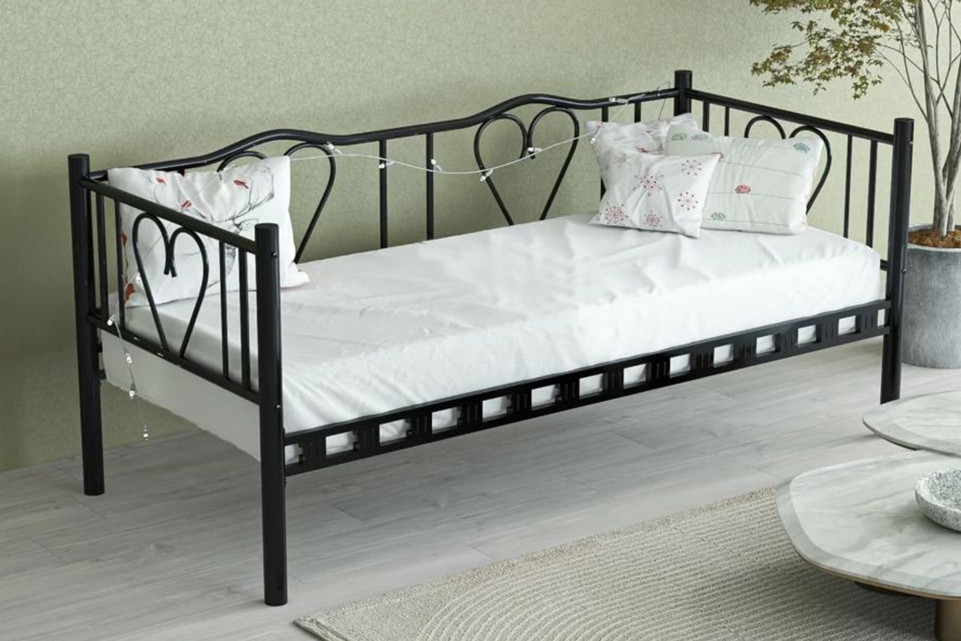 BRONO METAL DİVAN KARYOLA, SİYAH, 90X200