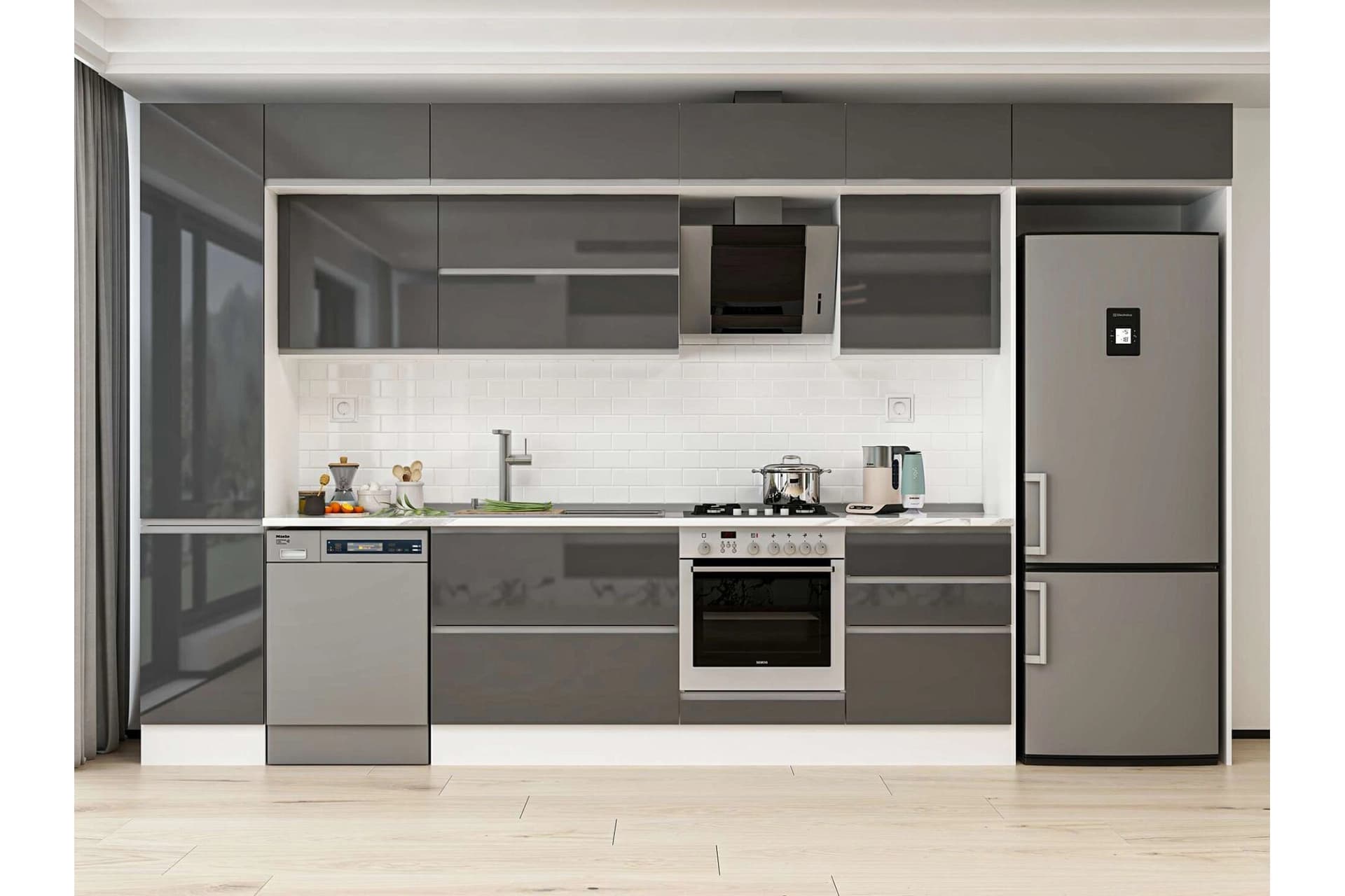 ALVİNKA 395X240 CM MUTFAK DOLABI, MBB E90B45S60 2 ANTRASİT SUNTALAM