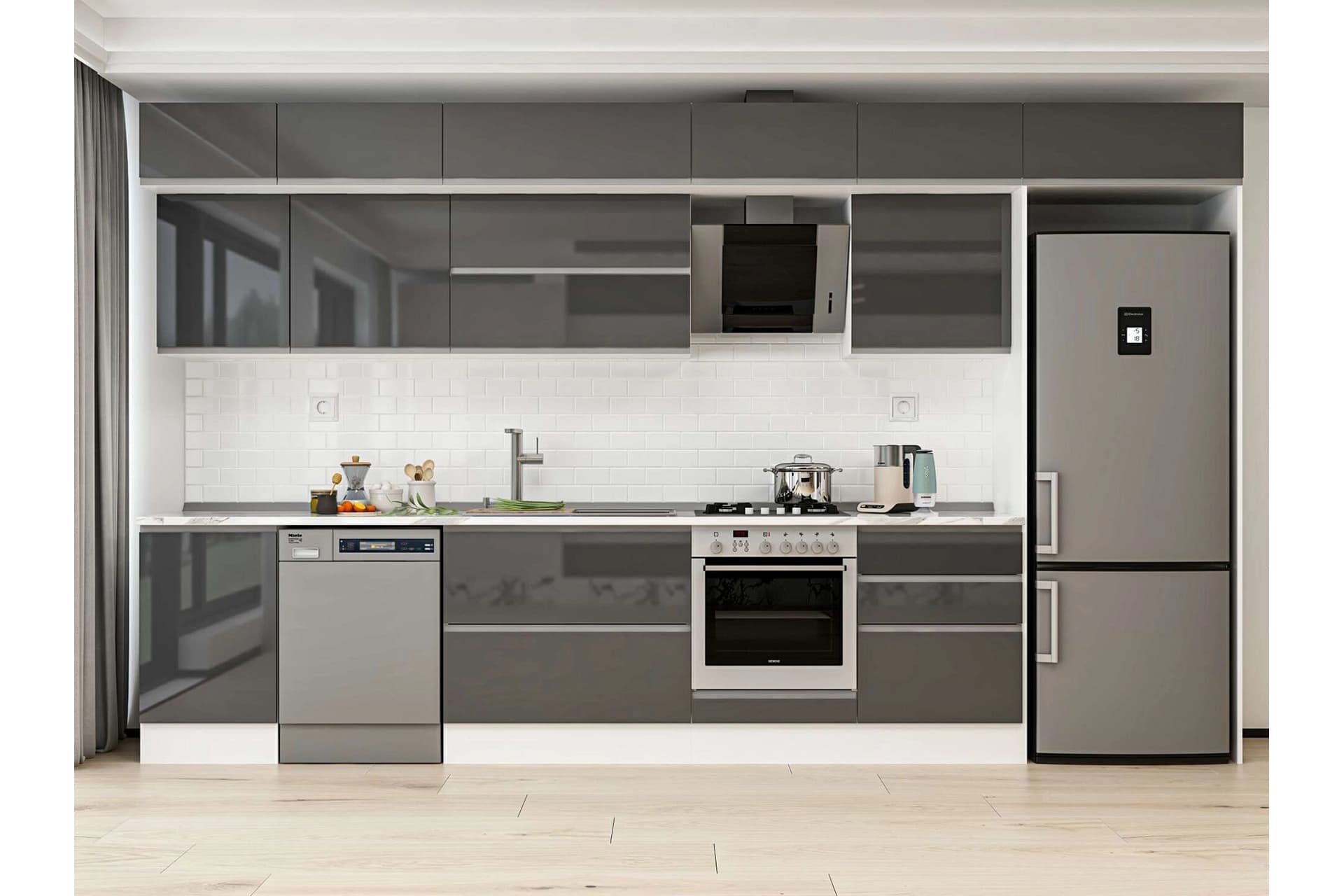 ALVİNKA 400X240 CM MUTFAK DOLABI, MB E90S50S60 2 ANTRASİT SUNTALAM