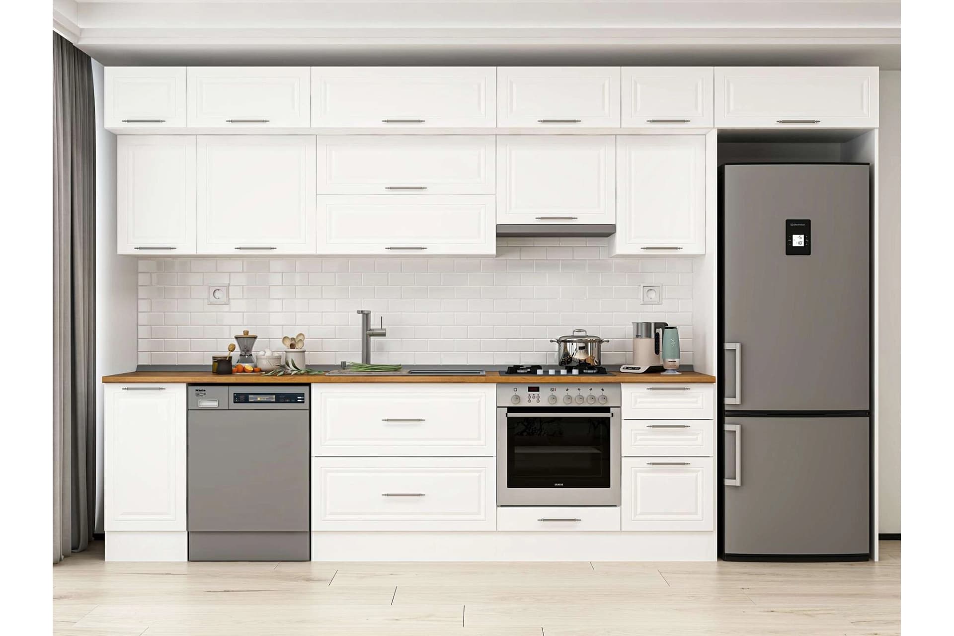 ALVİNKA 375X240 CM KLASİK MEBRAN MUTFAK DOLABI, MB E90S40S45 1 MEBRAN BEYAZ SUNTALAM