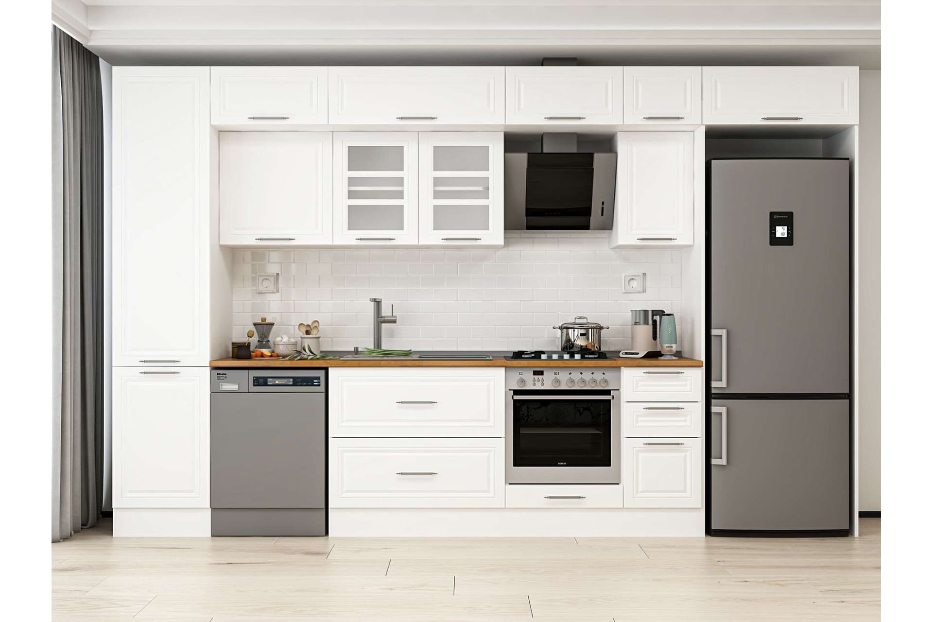ALVİNKA 370X240 CM KLASİK MEBRAN MUTFAK DOLABI, MBB E80B50S40 3 MEBRAN BEYAZ SUNTALAM
