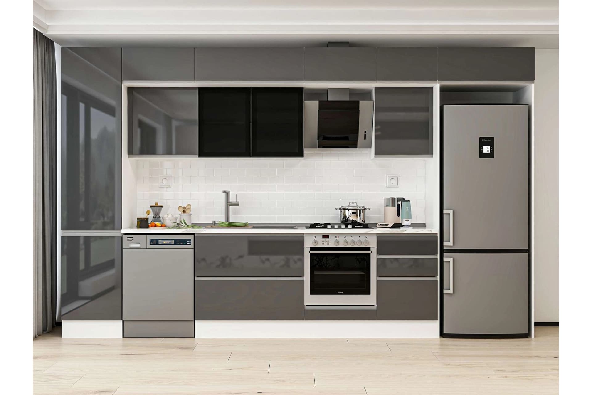 ALVİNKA 390X240 CM MUTFAK DOLABI, MBB E90B50S50 3 ANTRASİT SUNTALAM