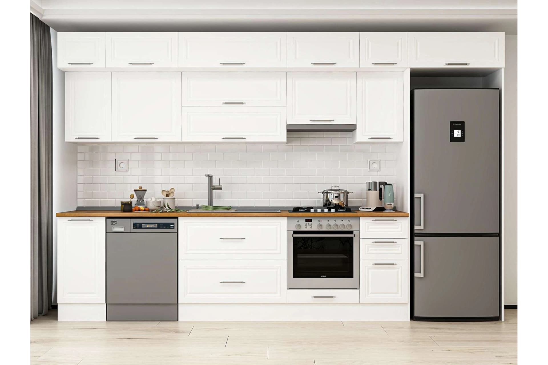 ALVİNKA 360X240 CM KLASİK MEBRAN MUTFAK DOLABI, MB E80S40S40 1 MEBRAN BEYAZ SUNTALAM