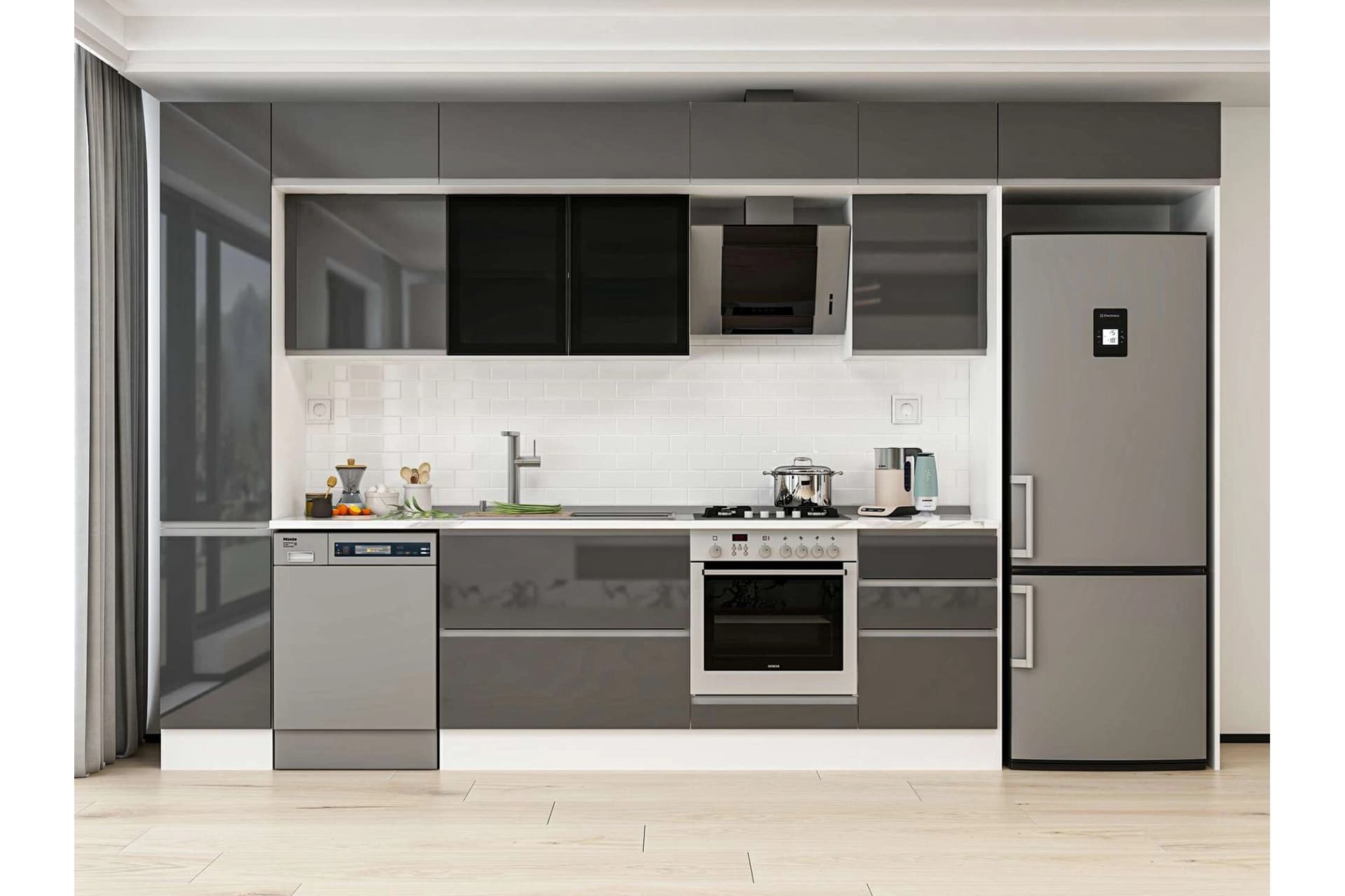 ALVİNKA 380X240 CM MUTFAK DOLABI, MBB E90B40S50 3 ANTRASİT SUNTALAM