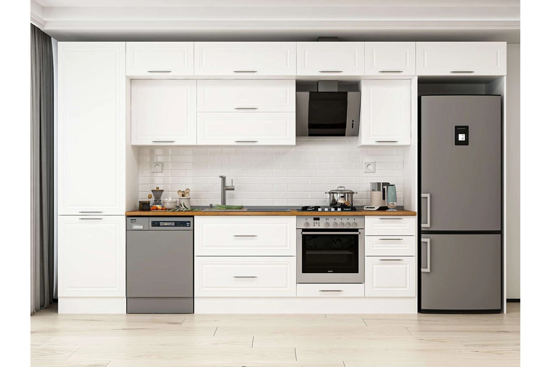 ALVİNKA 385X240 CM KLASİK MEBRAN MUTFAK DOLABI, MBB E80B60S45 2 MEBRAN BEYAZ SUNTALAM