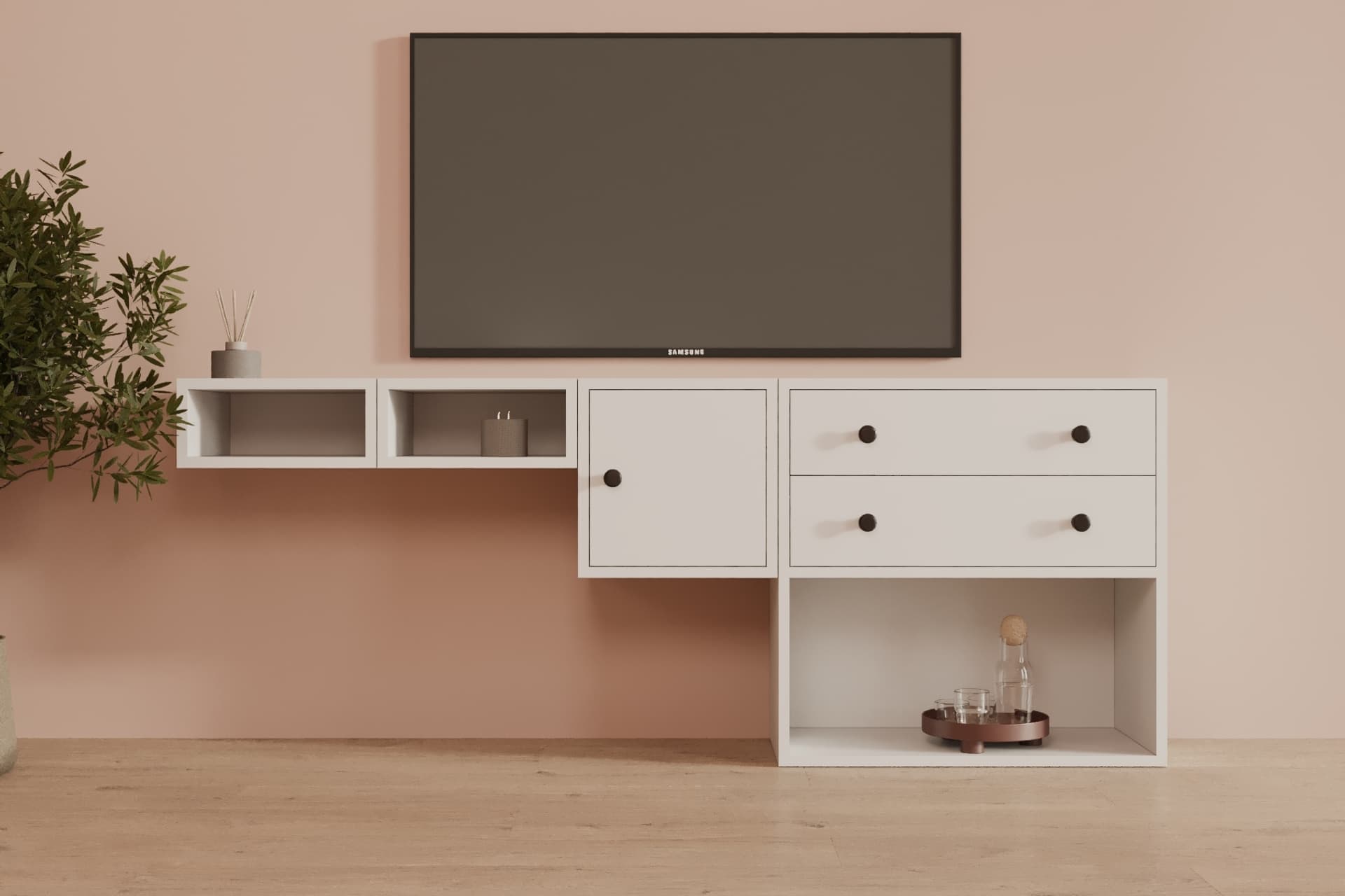 LERON LUNA MODÜL DUVARA MONTE 1 KAPAKLI 2 ÇEKMECELİ MODERN TV ÜNİTESİ