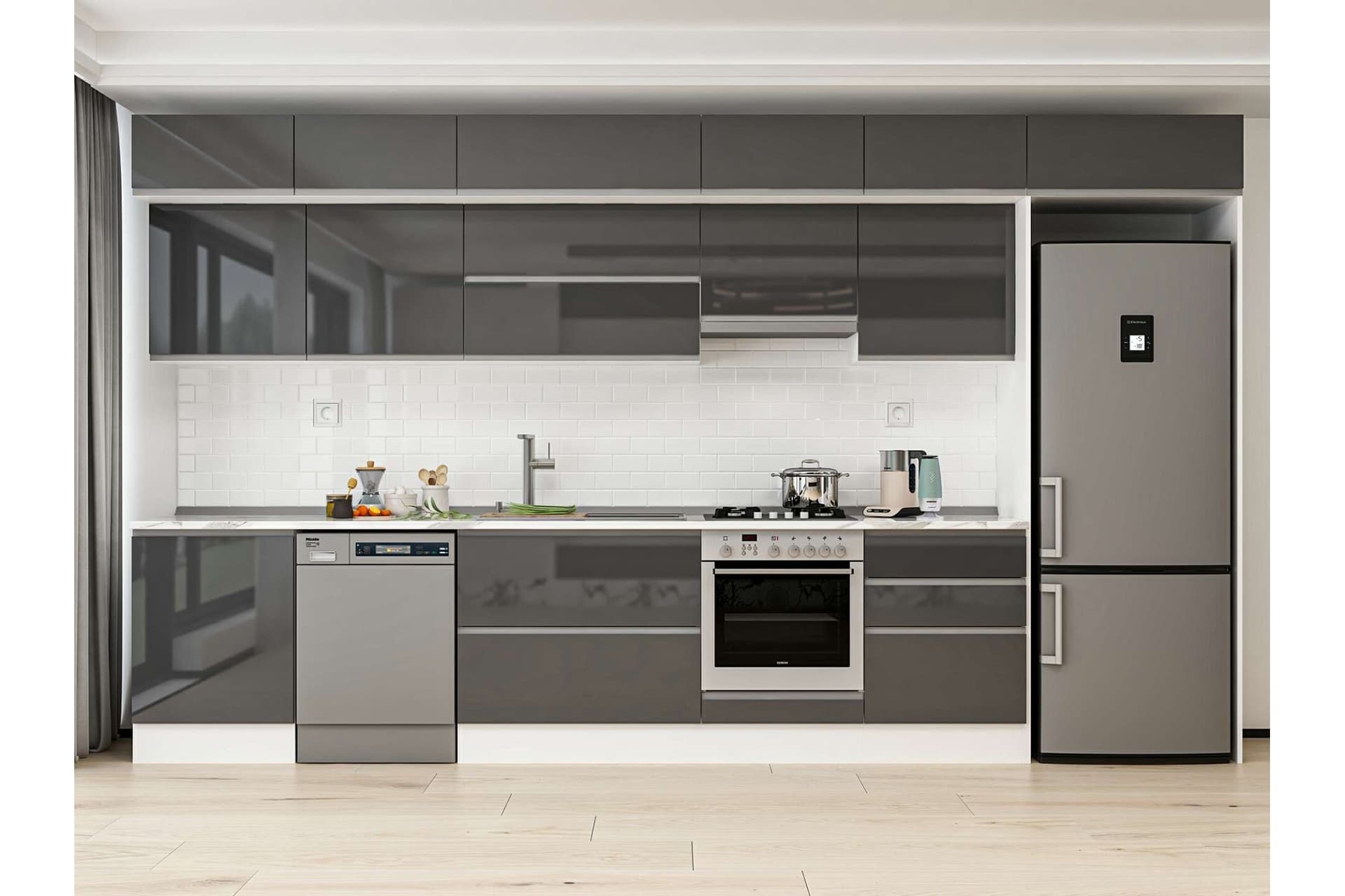 ALVİNKA 410X240 CM MUTFAK DOLABI, MB E90S60S60 1 ANTRASİT SUNTALAM