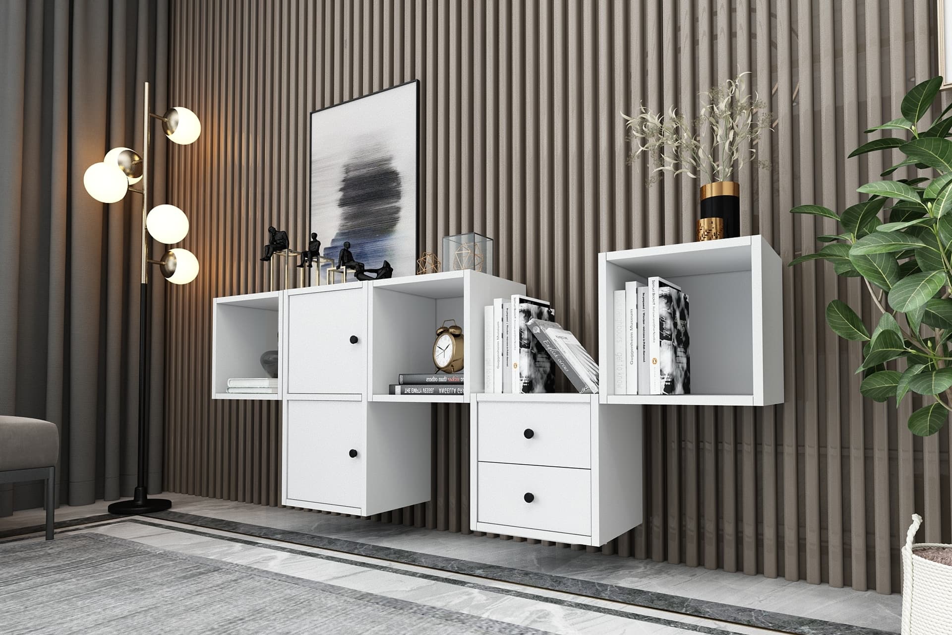 LENO 2 KAPAKLI ÇEKMECELİ DUVARA MONTE AYAKSIZ DRESUAR BEYAZ 170 CM DRS-1004-Ç