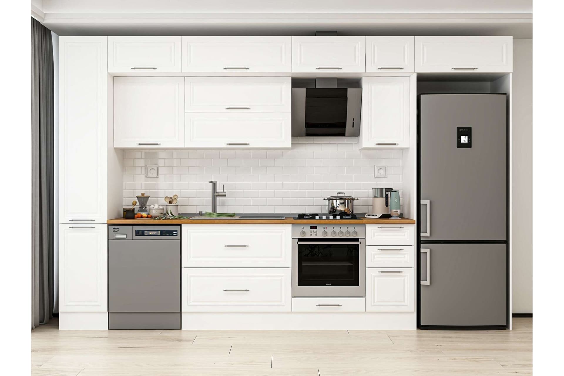 ALVİNKA 370X240 CM KLASİK MEBRAN MUTFAK DOLABI, MBB E90B40S40 2 MEBRAN BEYAZ SUNTALAM