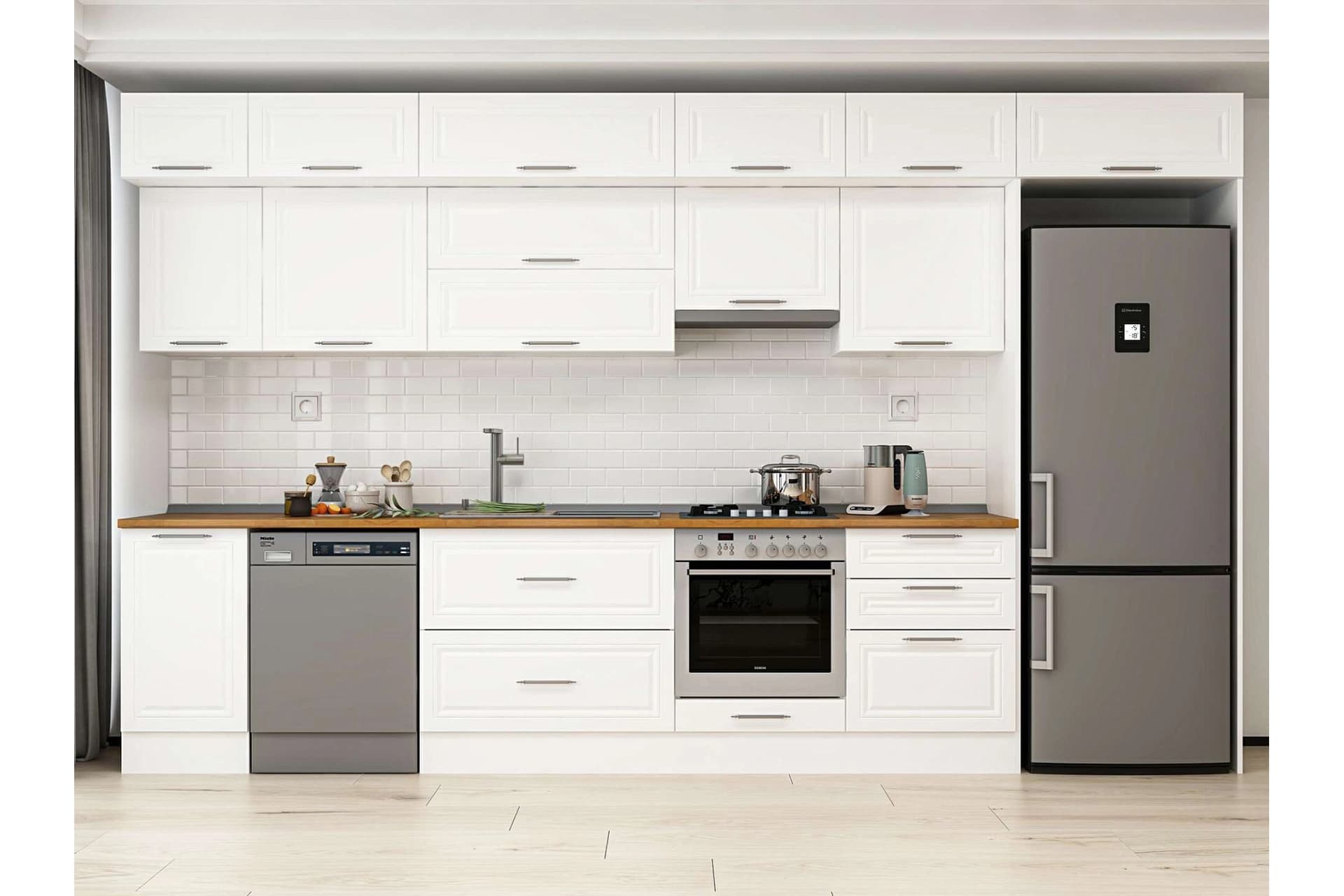 ALVİNKA 385X240 CM KLASİK MEBRAN MUTFAK DOLABI, MB E80S45S60 1 MEBRAN BEYAZ SUNTALAM