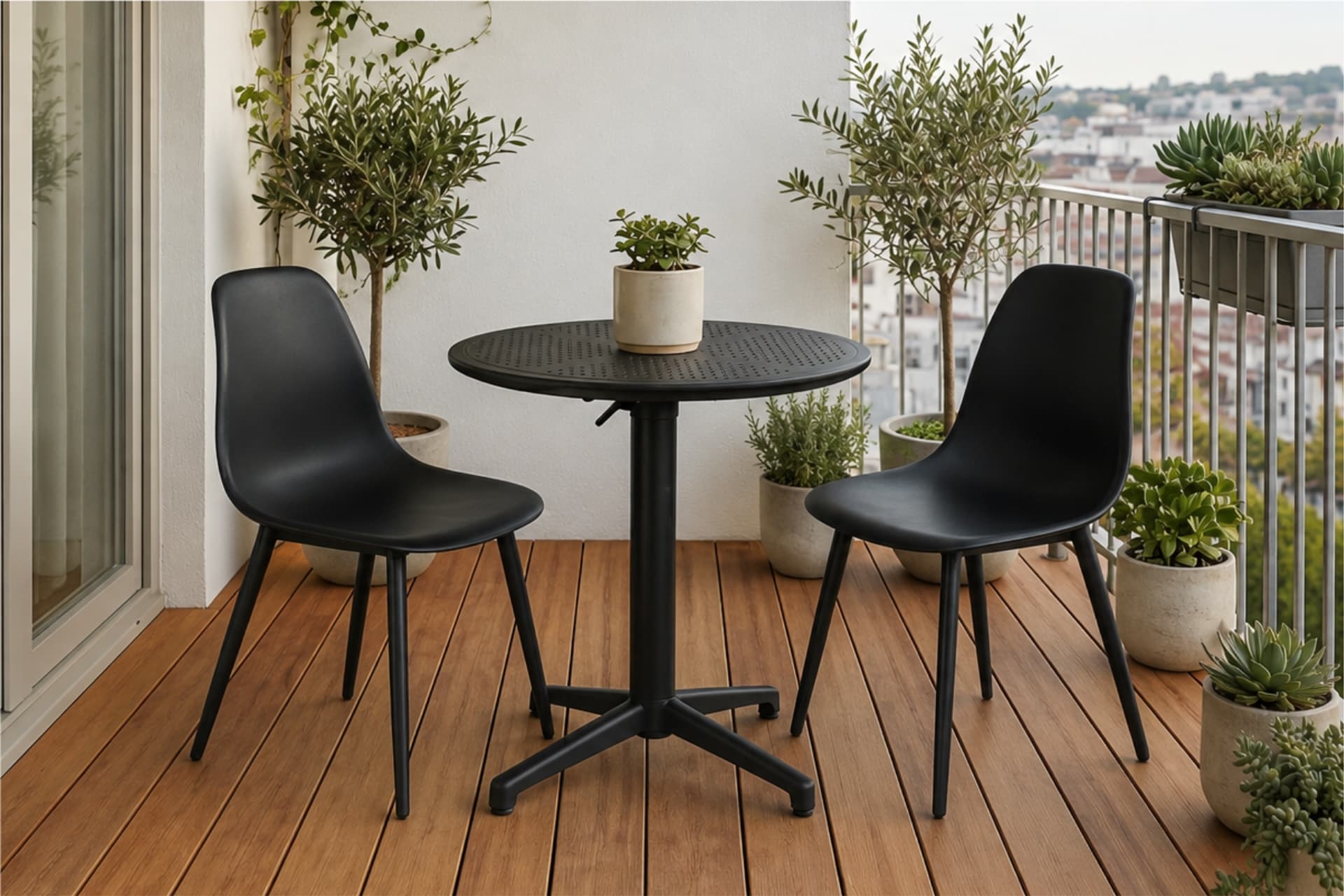 TİLİA SİYAH 2 SANDALYELİ BAHÇE BALKON BİSTRO SETİ, SİYAH, 60X60 CM