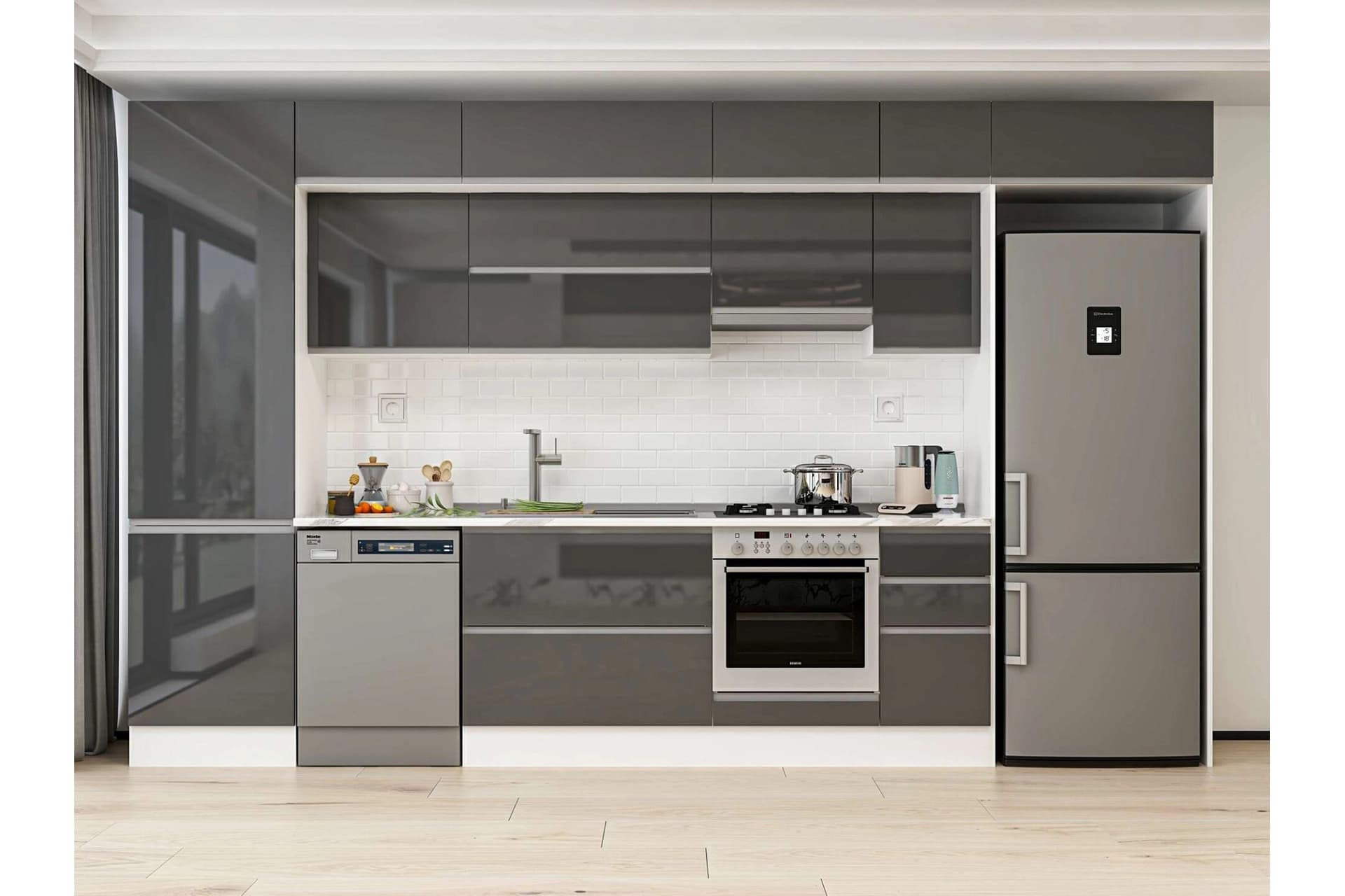 ALVİNKA 390X240 CM MUTFAK DOLABI, MBB E90B60S40 1 ANTRASİT SUNTALAM