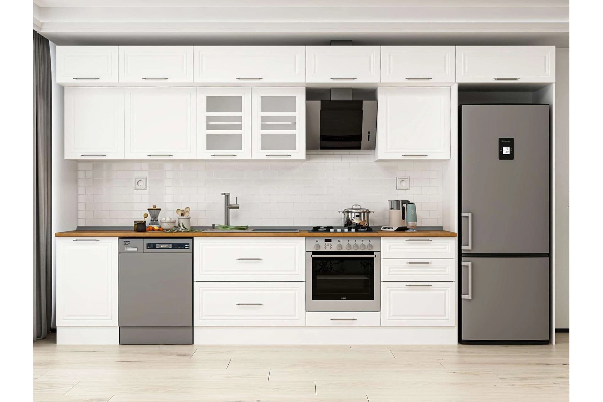 ALVİNKA 400X240 CM KLASİK MEBRAN MUTFAK DOLABI, MB E90S50S60 3 MEBRAN BEYAZ SUNTALAM