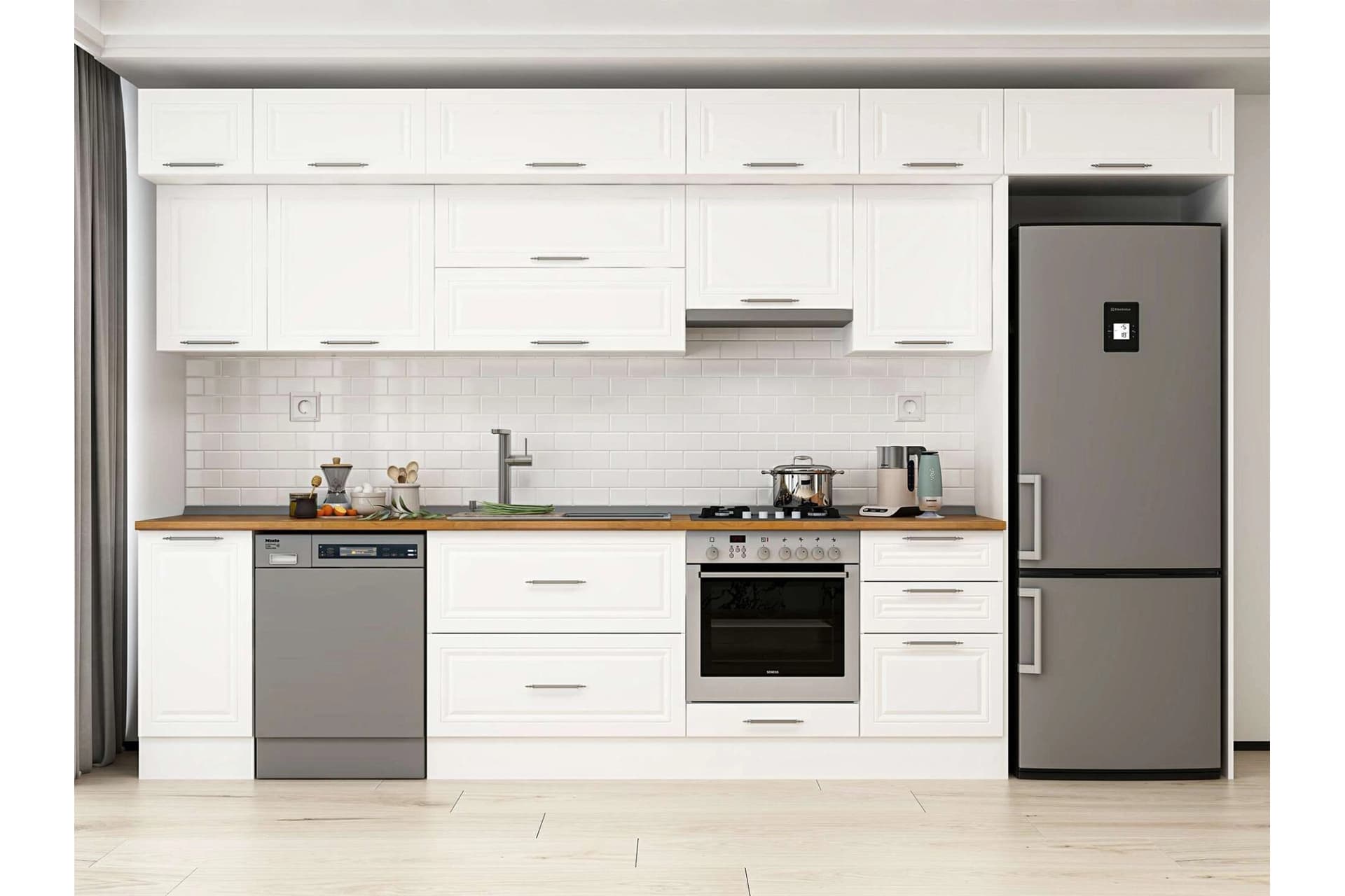 ALVİNKA 370X240 CM KLASİK MEBRAN MUTFAK DOLABI, MB E80S40S50 1 MEBRAN BEYAZ SUNTALAM