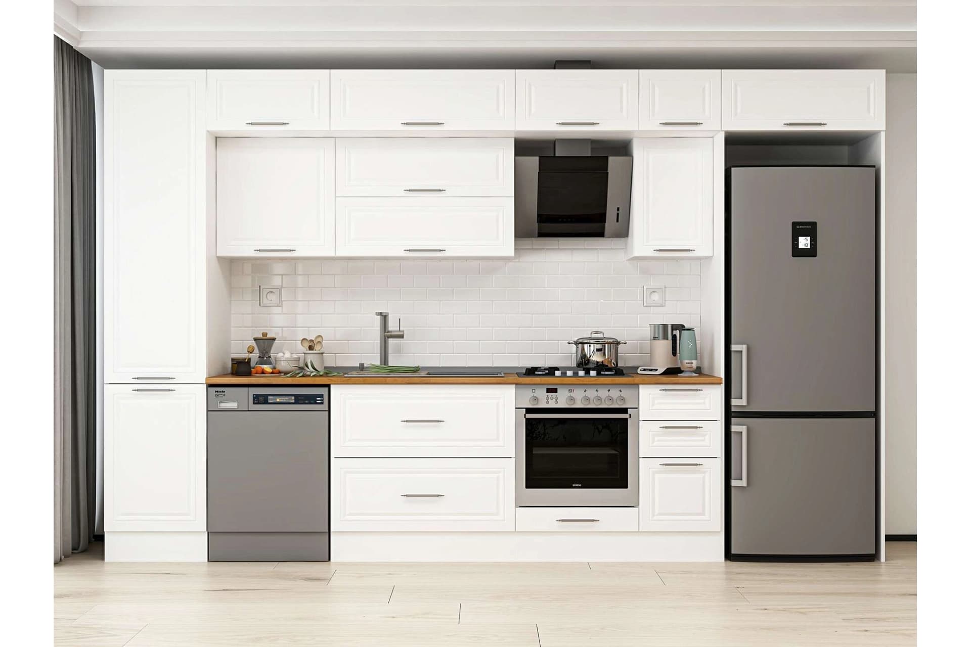 ALVİNKA 380X240 CM KLASİK MEBRAN MUTFAK DOLABI, MBB E90B50S40 2 MEBRAN BEYAZ SUNTALAM
