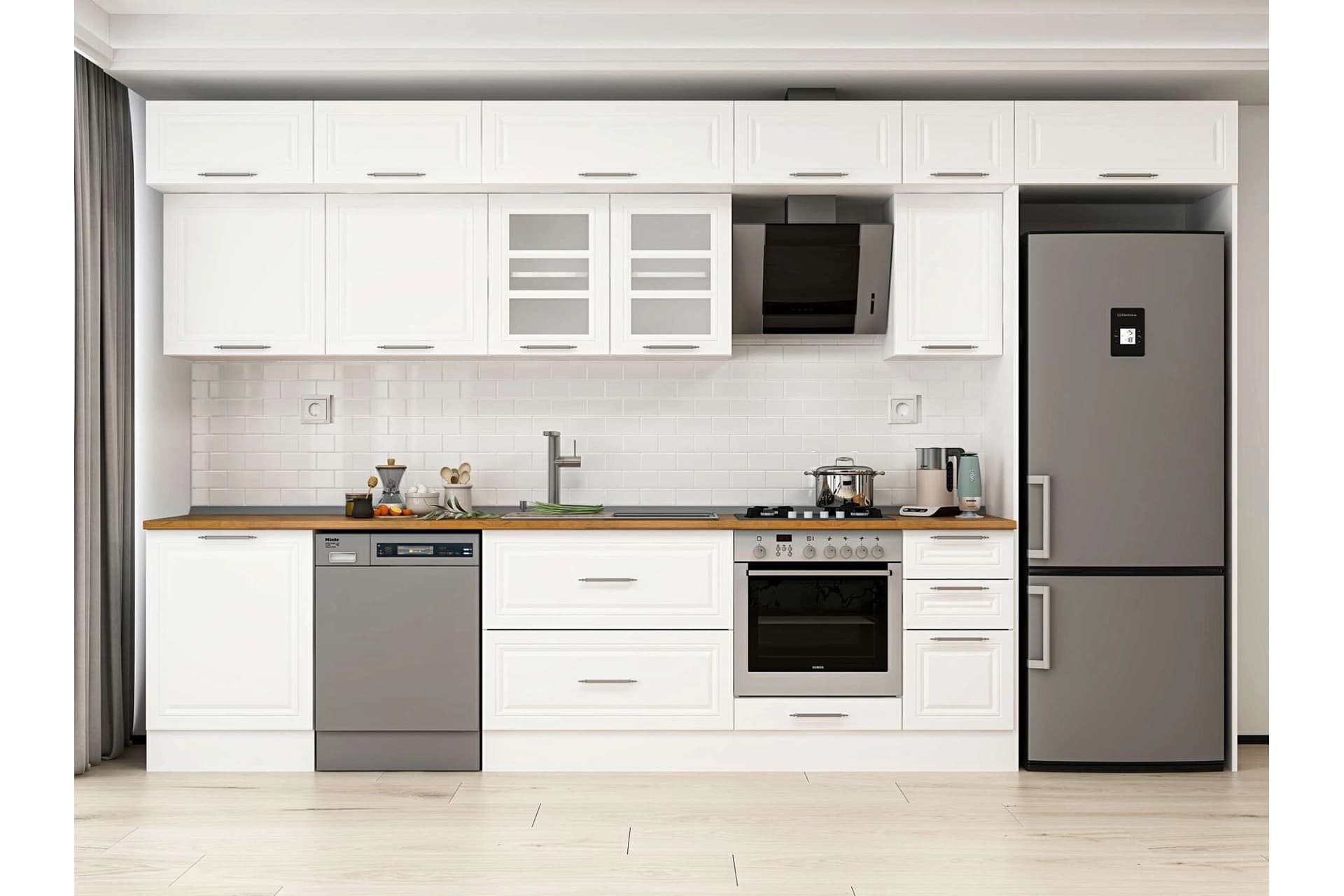 ALVİNKA 390X240 CM KLASİK MEBRAN MUTFAK DOLABI, MB E90S60S40 3 MEBRAN BEYAZ SUNTALAM