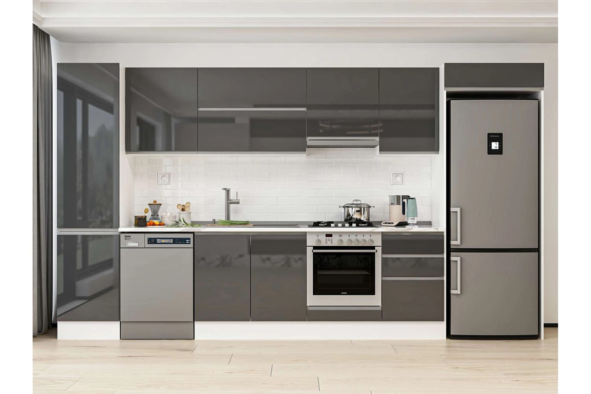 ALVİNKA 390X222 CM MUTFAK DOLABI, MBB E90B50S50 1 ANTRASİT SUNTALAM