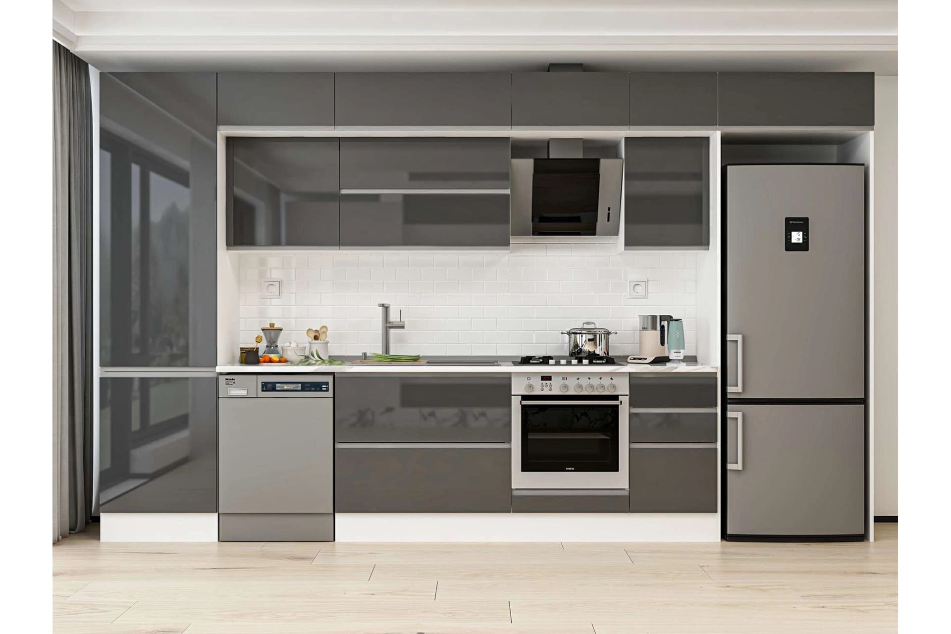ALVİNKA 395X240 CM MUTFAK DOLABI, MBB E90B60S45 2 ANTRASİT SUNTALAM