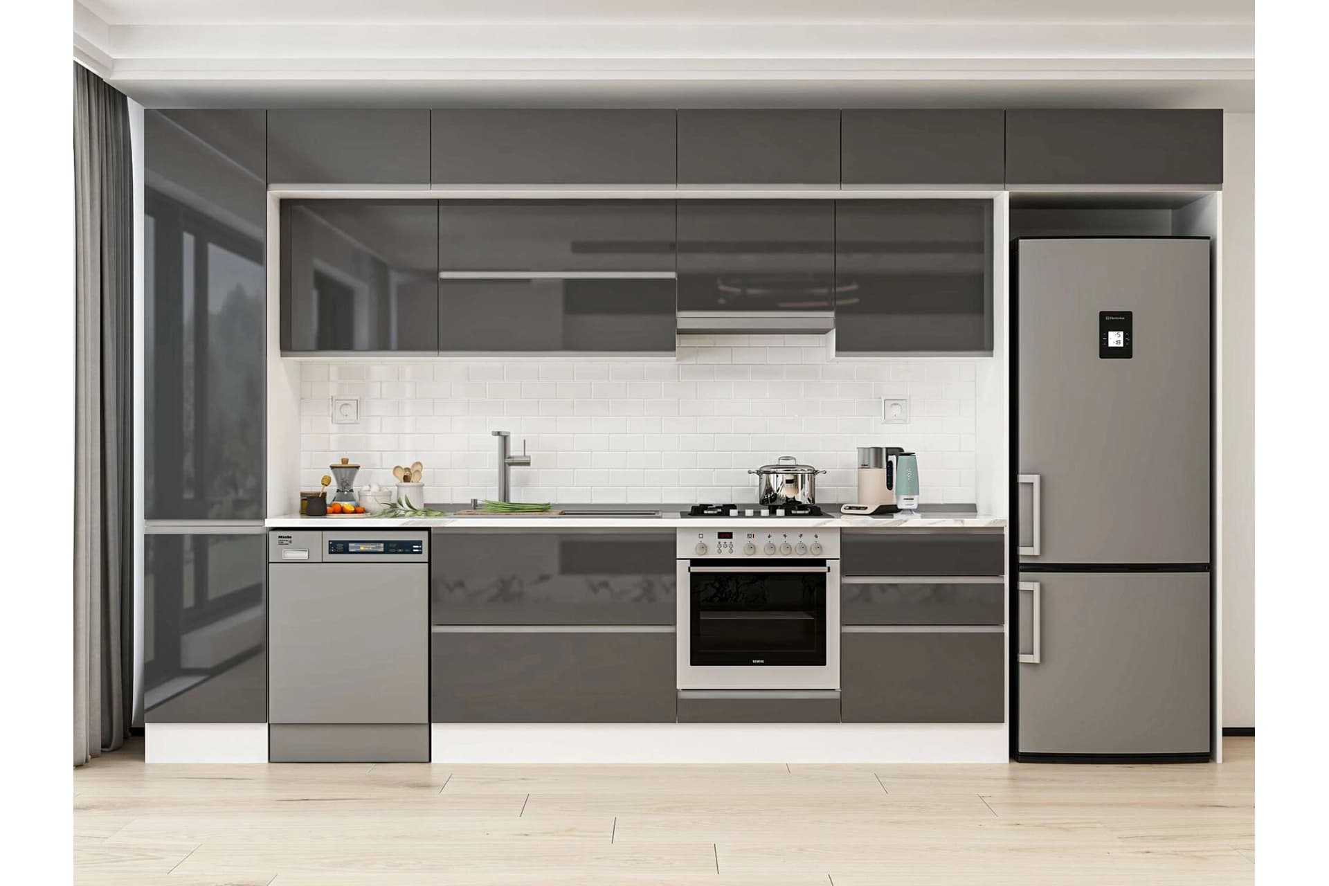 ALVİNKA 385X240 CM MUTFAK DOLABI, MBB E80B45S60 1 ANTRASİT SUNTALAM