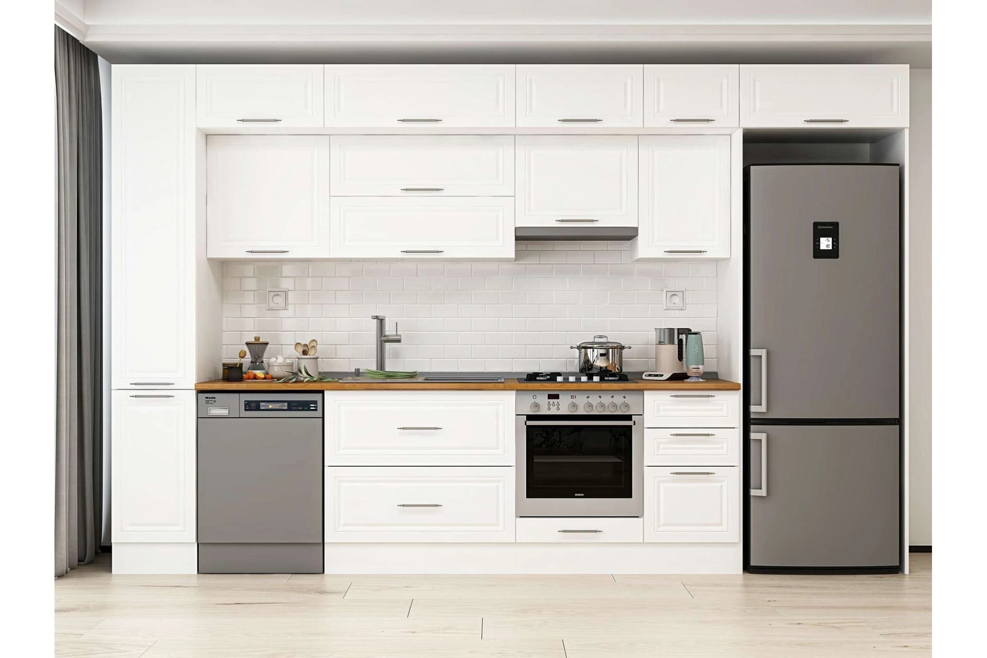 ALVİNKA 365X240 CM KLASİK MEBRAN MUTFAK DOLABI, MBB E80B40S45 1 MEBRAN BEYAZ SUNTALAM