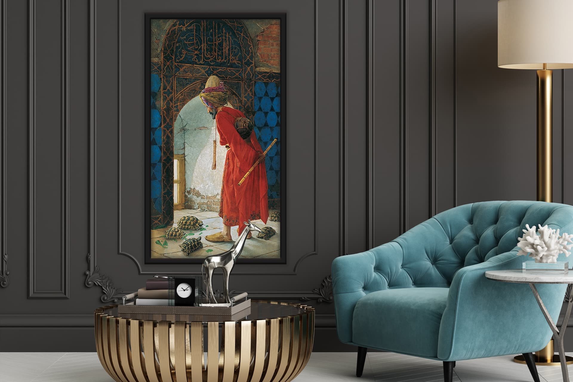 AHŞAP YAĞLI BOYA DOKULU TABLO, KAPLUMBAĞA TERBİYECİSİ