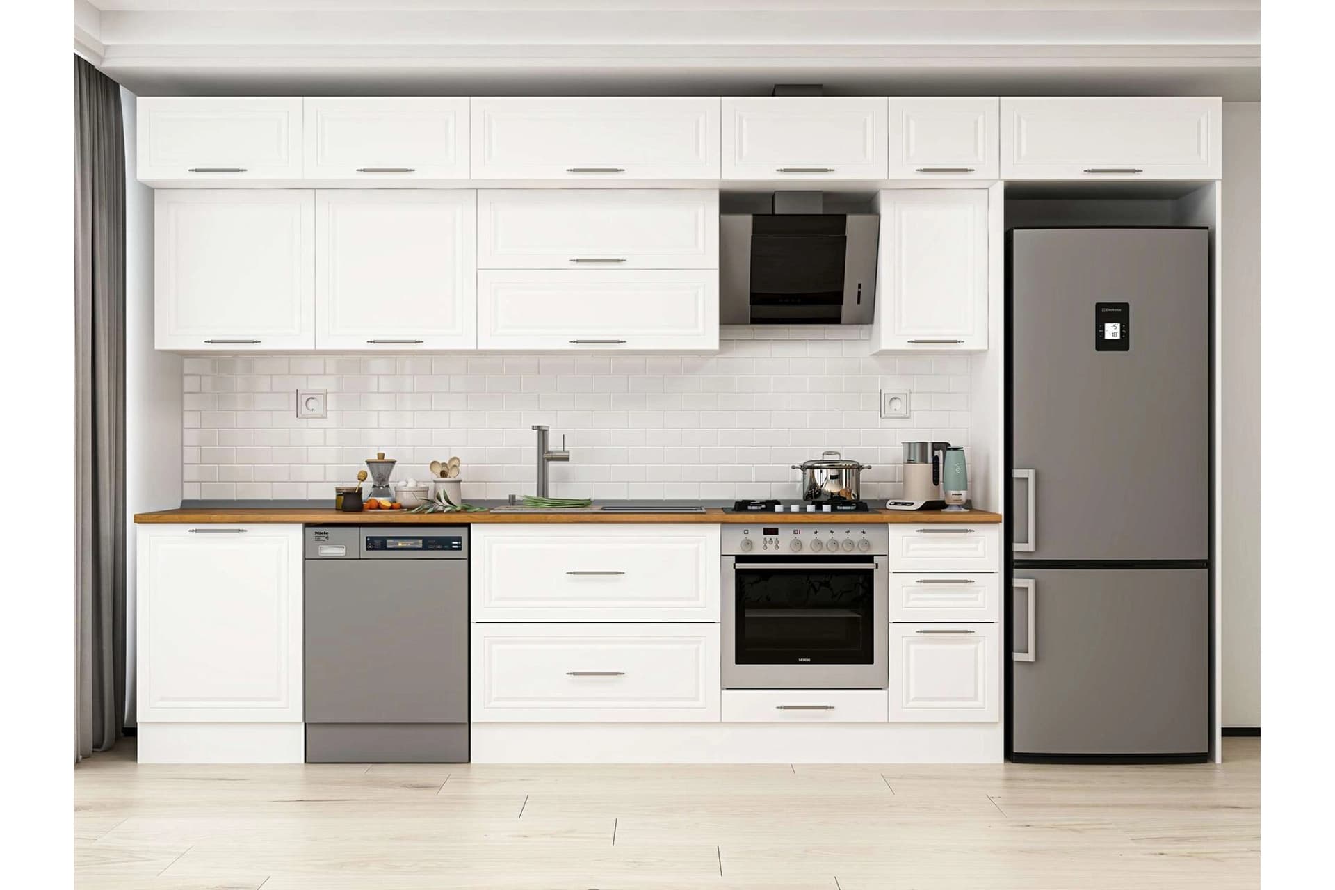 ALVİNKA 390X240 CM KLASİK MEBRAN MUTFAK DOLABI, MB E90S60S40 2 MEBRAN BEYAZ SUNTALAM