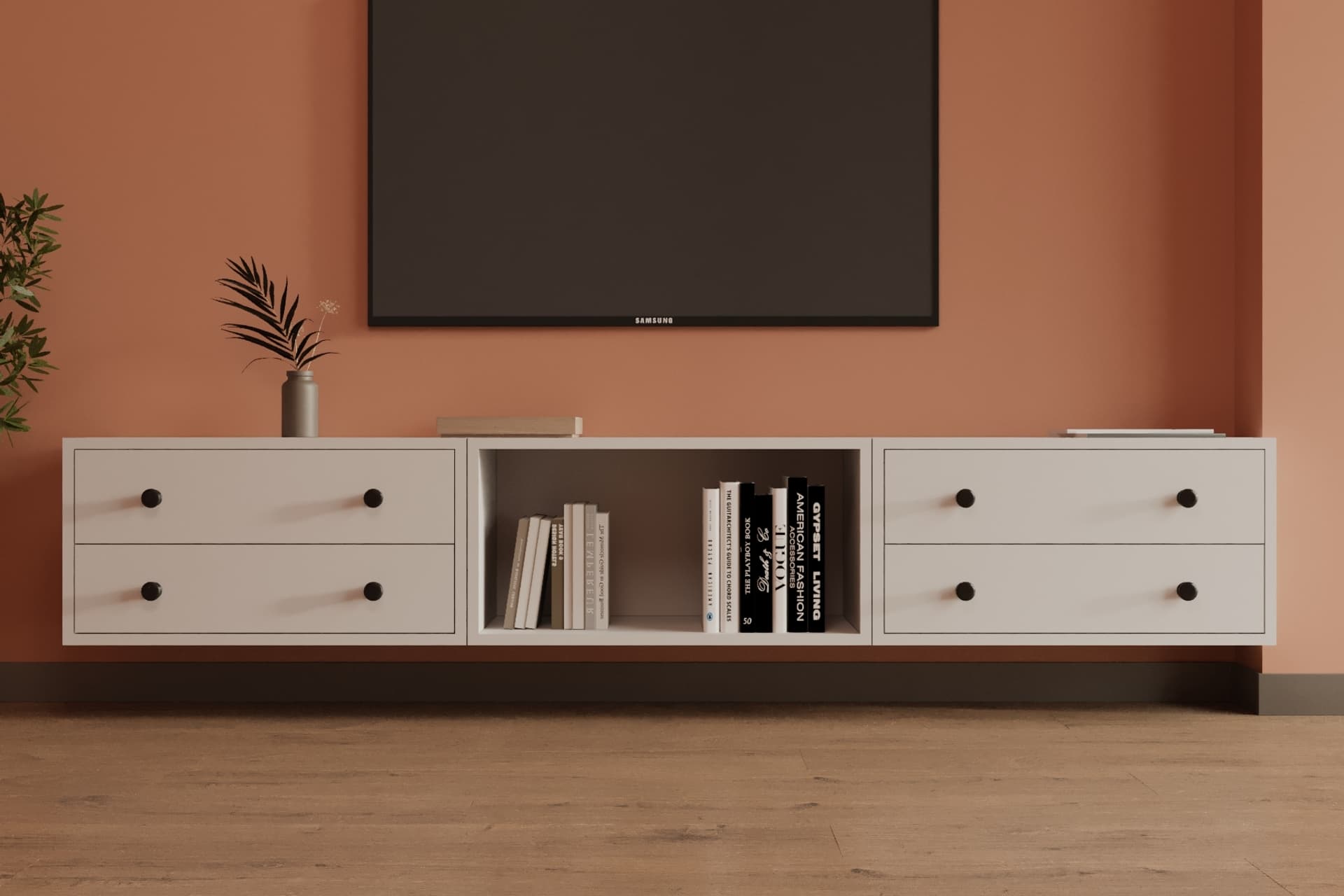 LERON 4 ÇEKMECELİ YÜZER TV ÜNİTESİ SİMETRİK AÇIK RAFLI MODERN SALON DOLABI MST TVT 1047
