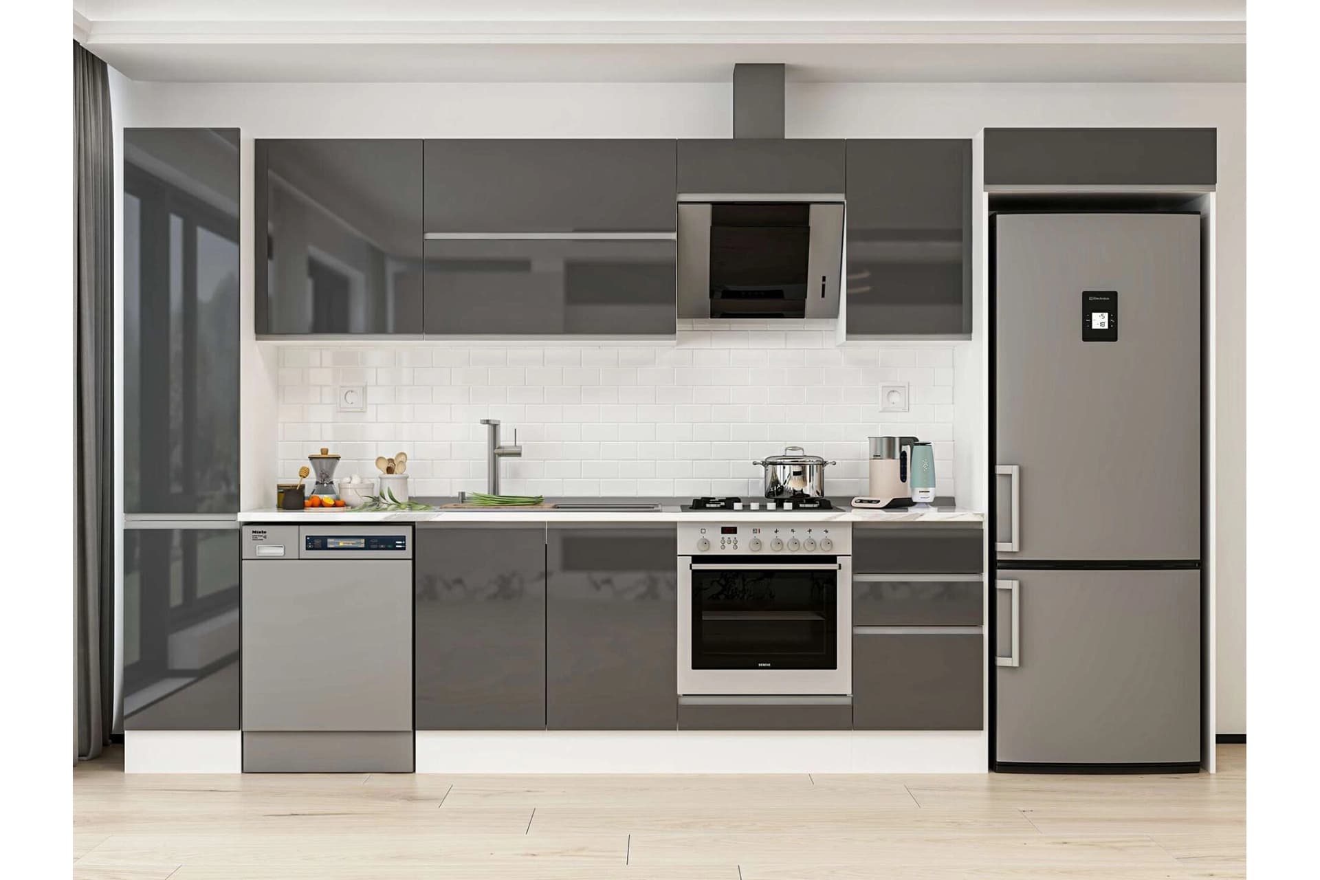 ALVİNKA 365X222 CM MUTFAK DOLABI, MBB E80B40S45 2 ANTRASİT SUNTALAM