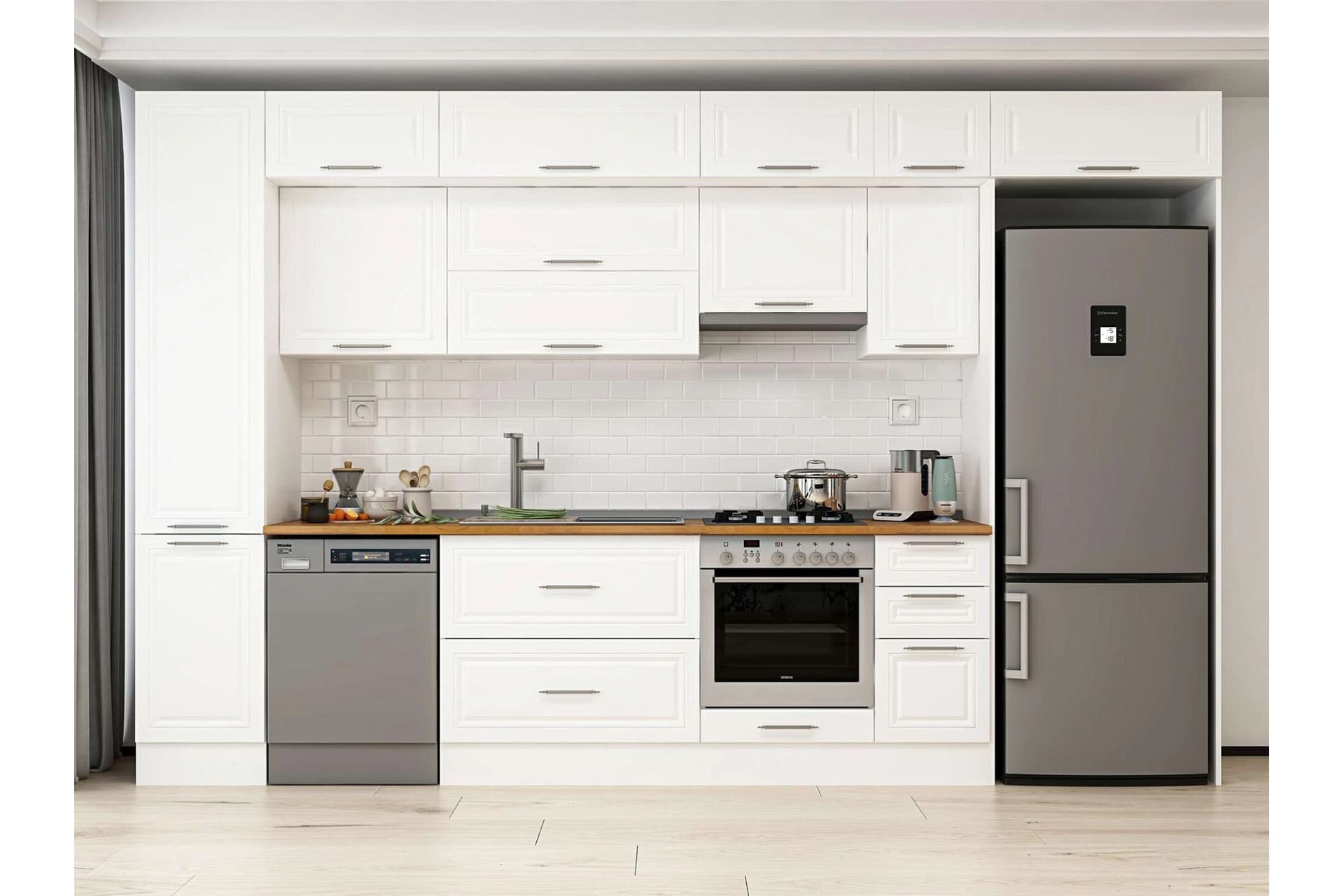 ALVİNKA 365X240 CM KLASİK MEBRAN MUTFAK DOLABI, MBB E80B45S40 1 MEBRAN BEYAZ SUNTALAM