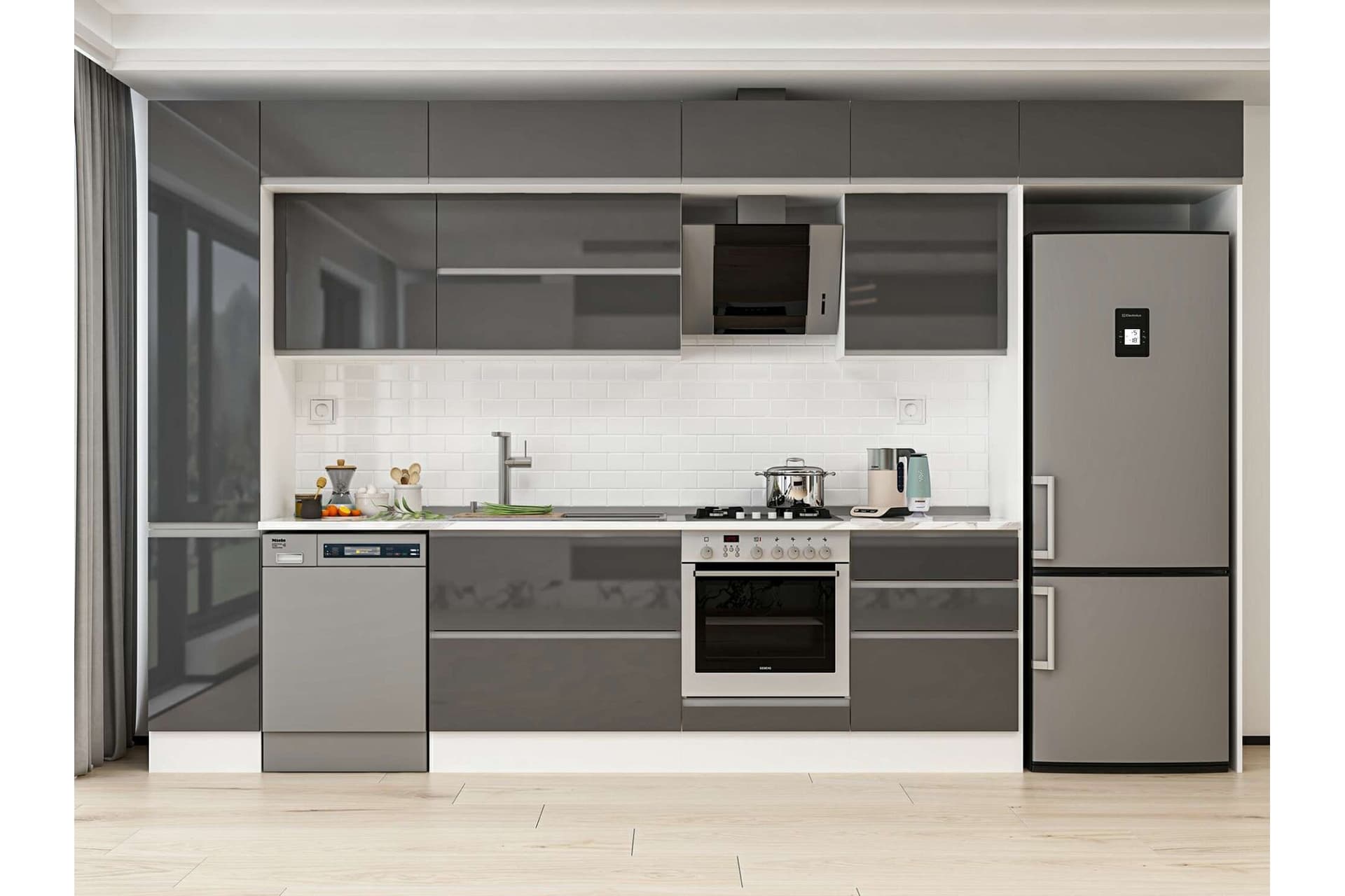 ALVİNKA 390X240 CM MUTFAK DOLABI, MBB E90B40S60 2 ANTRASİT SUNTALAM