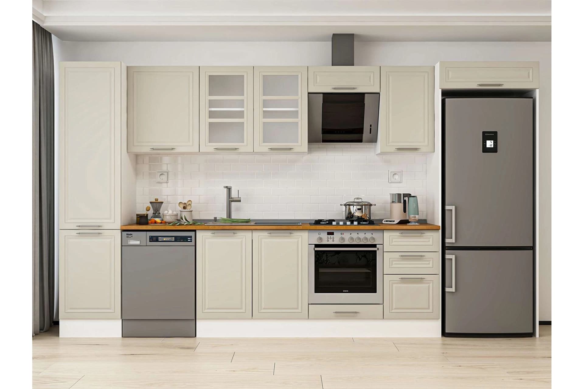 ALVİNKA 375X222 CM KLASİK MEBRAN MUTFAK DOLABI, MBB E80B50S45 3 MEBRAN KUMTAŞI SUNTALAM