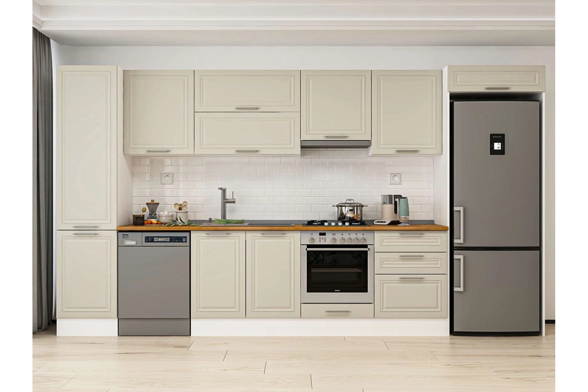 ALVİNKA 400X222 CM KLASİK MEBRAN MUTFAK DOLABI, MBB E90B50S60 1 MEBRAN KUMTAŞI MDF