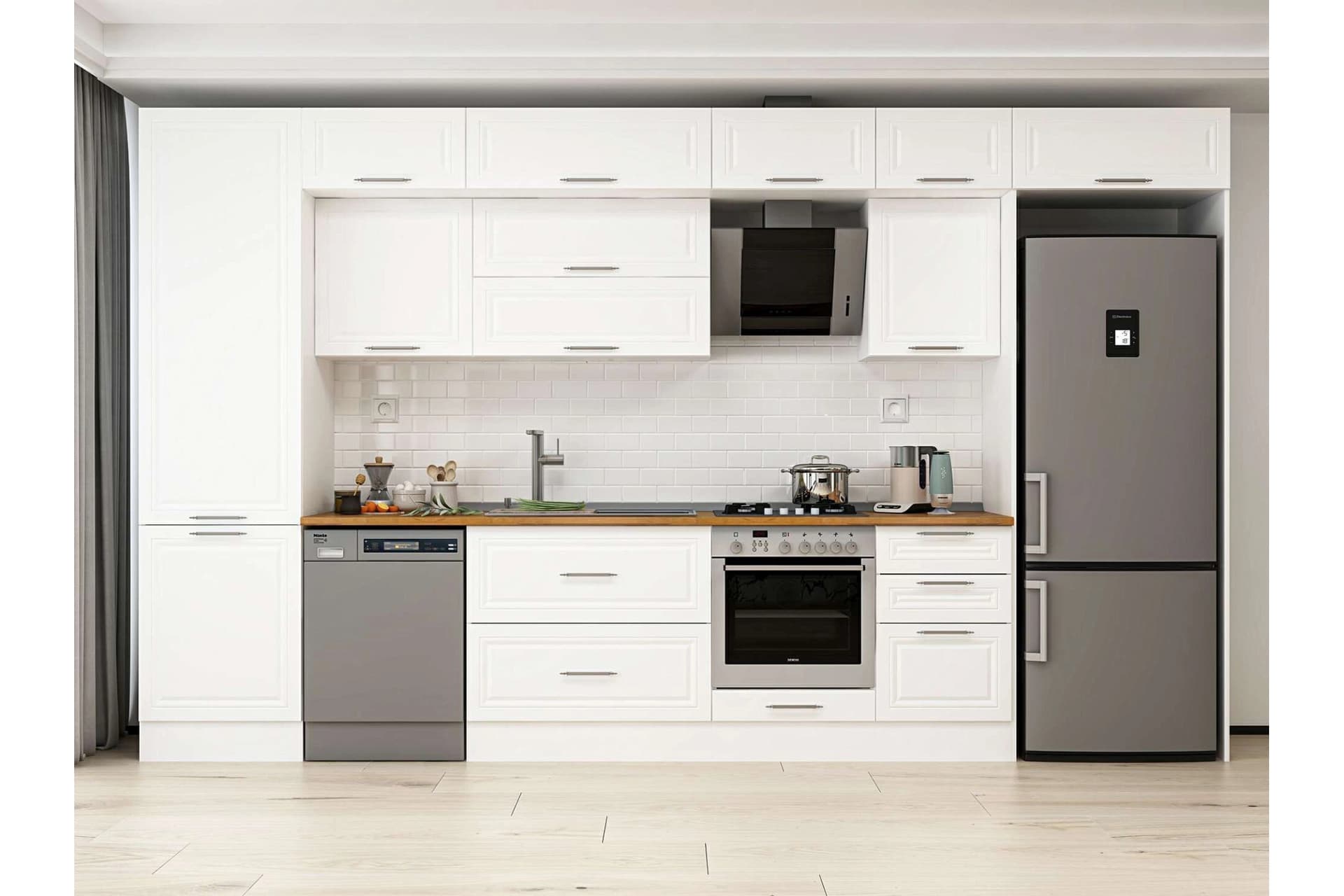 ALVİNKA 390X240 CM KLASİK MEBRAN MUTFAK DOLABI, MBB E80B60S50 2 MEBRAN BEYAZ SUNTALAM