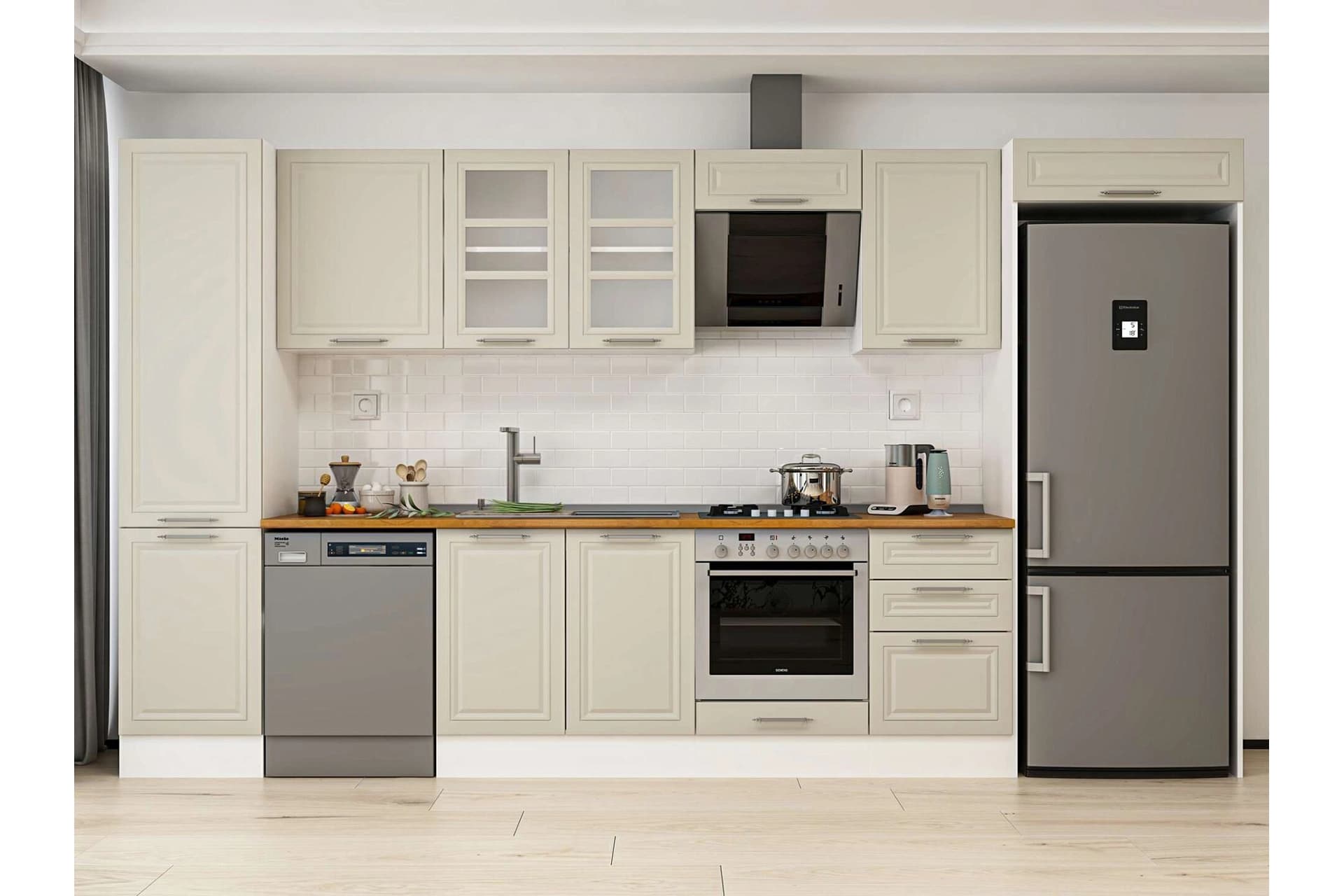 ALVİNKA 380X222 CM KLASİK MEBRAN MUTFAK DOLABI, MBB E80B50S50 3 MEBRAN KUMTAŞI SUNTALAM