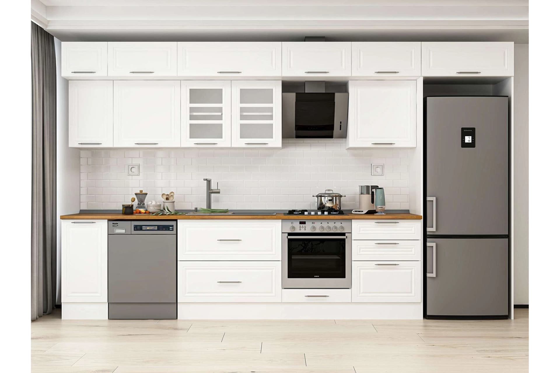 ALVİNKA 380X240 CM KLASİK MEBRAN MUTFAK DOLABI, MB E80S40S60 3 MEBRAN BEYAZ SUNTALAM