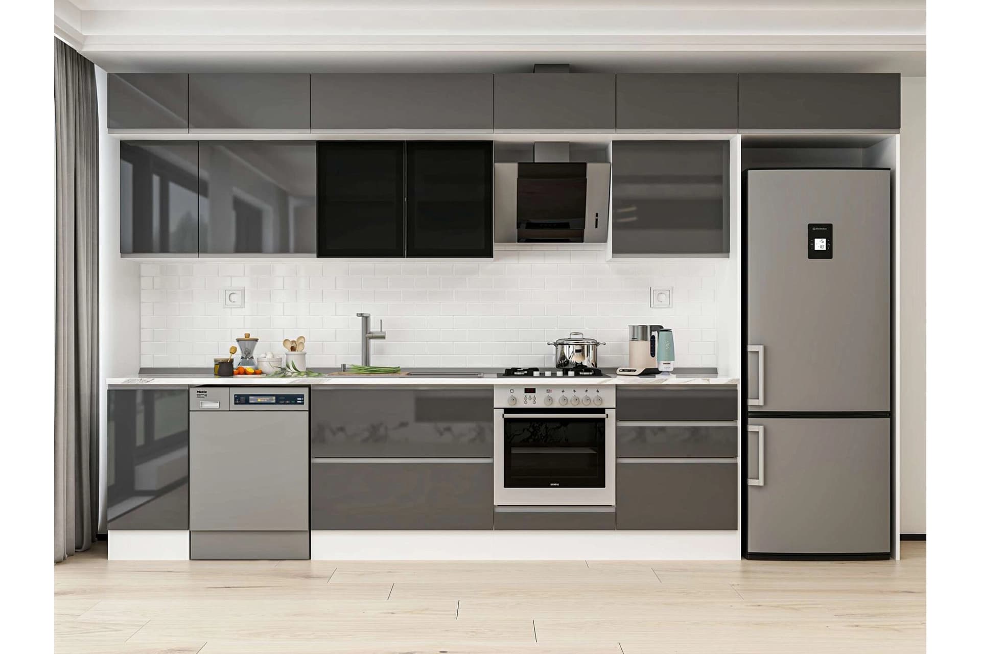 ALVİNKA 380X240 CM MUTFAK DOLABI, MB E80S40S60 3 ANTRASİT SUNTALAM