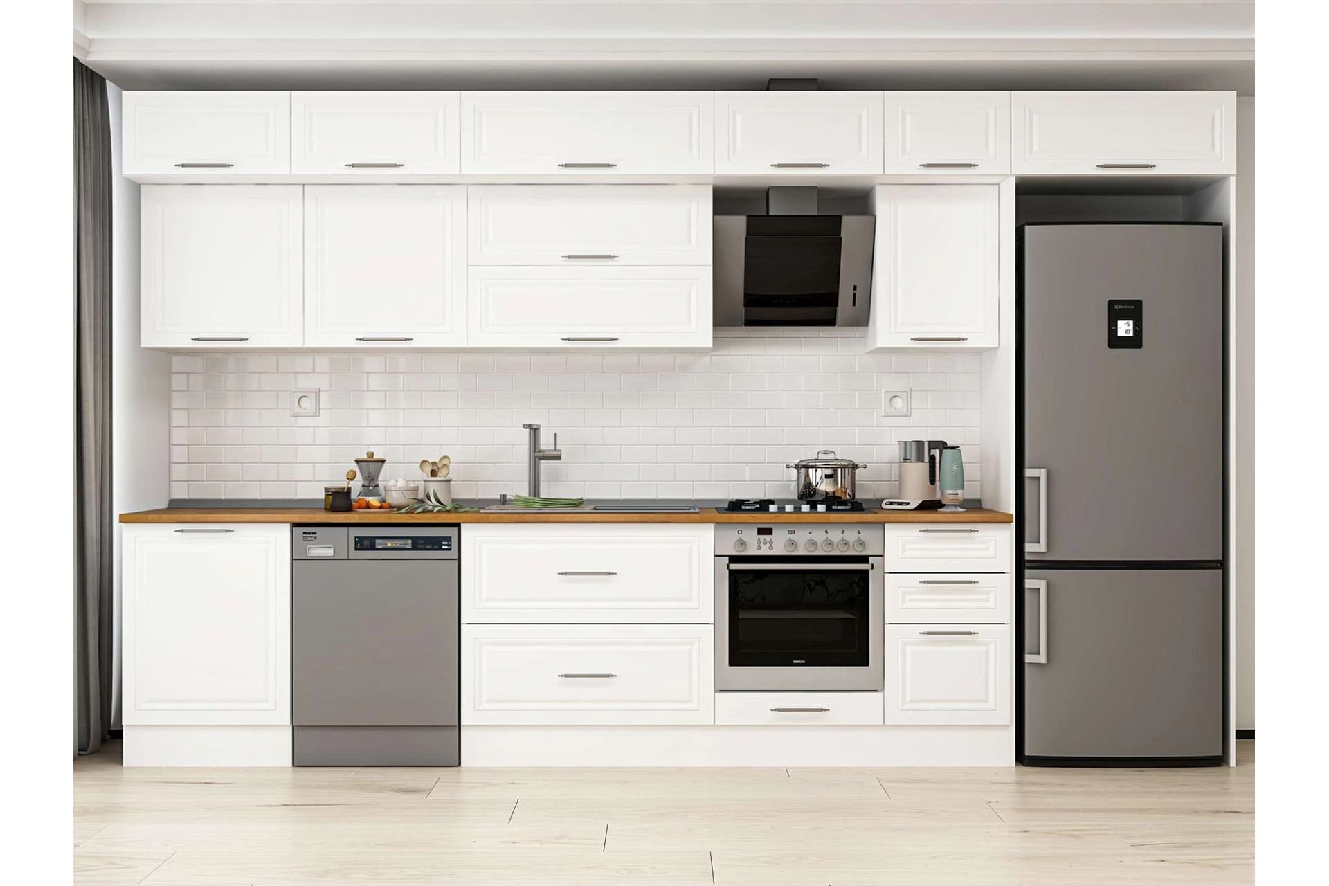 ALVİNKA 395X240 CM KLASİK MEBRAN MUTFAK DOLABI, MB E90S60S45 2 MEBRAN BEYAZ SUNTALAM