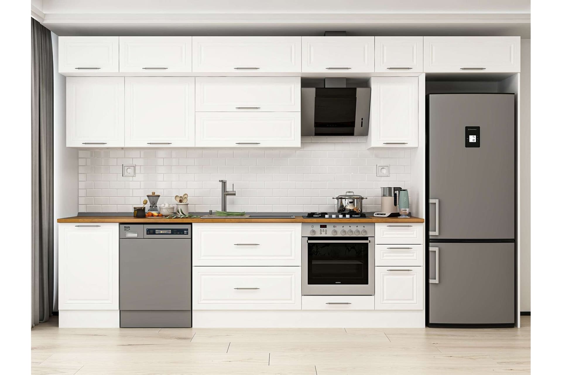 ALVİNKA 380X240 CM KLASİK MEBRAN MUTFAK DOLABI, MB E90S50S40 2 MEBRAN BEYAZ SUNTALAM