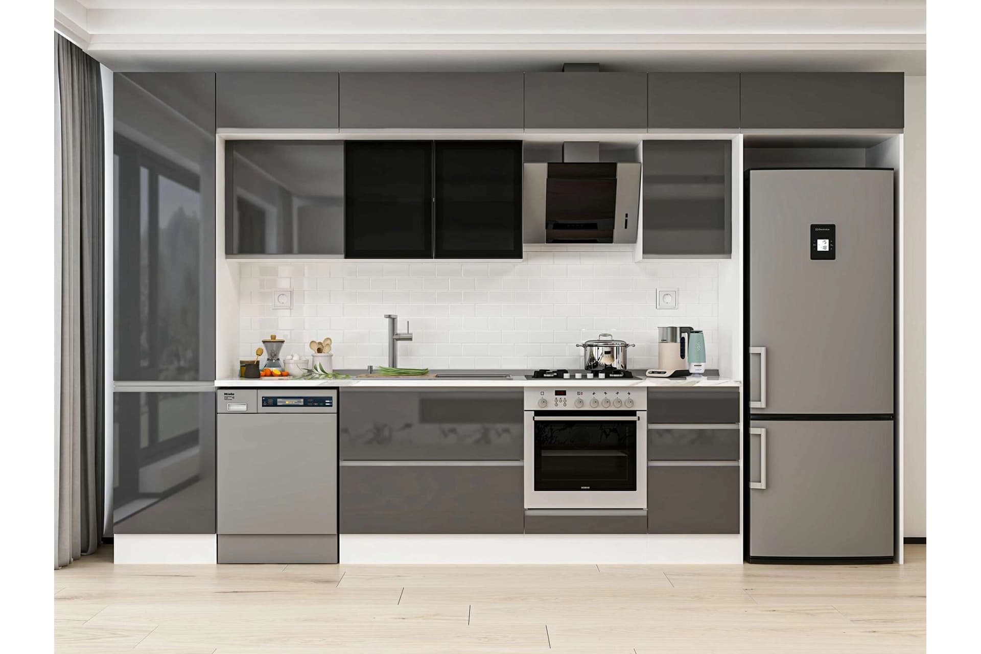 ALVİNKA 385X240 CM MUTFAK DOLABI, MBB E90B50S45 3 ANTRASİT SUNTALAM