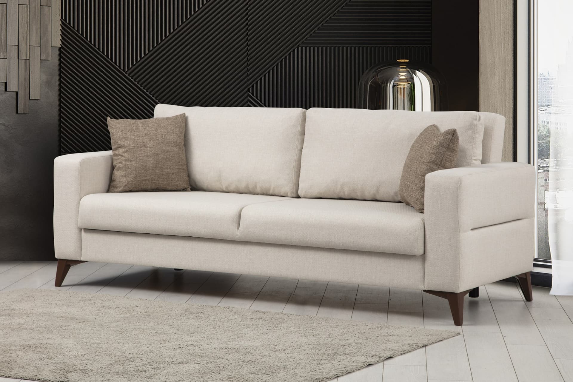 KRİSTAL ÜÇLÜ KOLTUK, BEJ