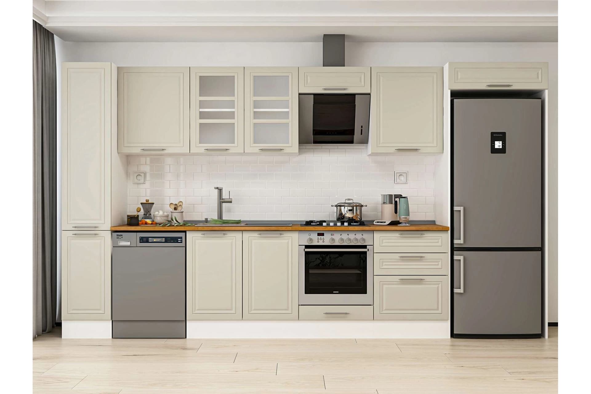 ALVİNKA 380X222 CM KLASİK MEBRAN MUTFAK DOLABI, MBB E80B40S60 3 MEBRAN KUMTAŞI SUNTALAM