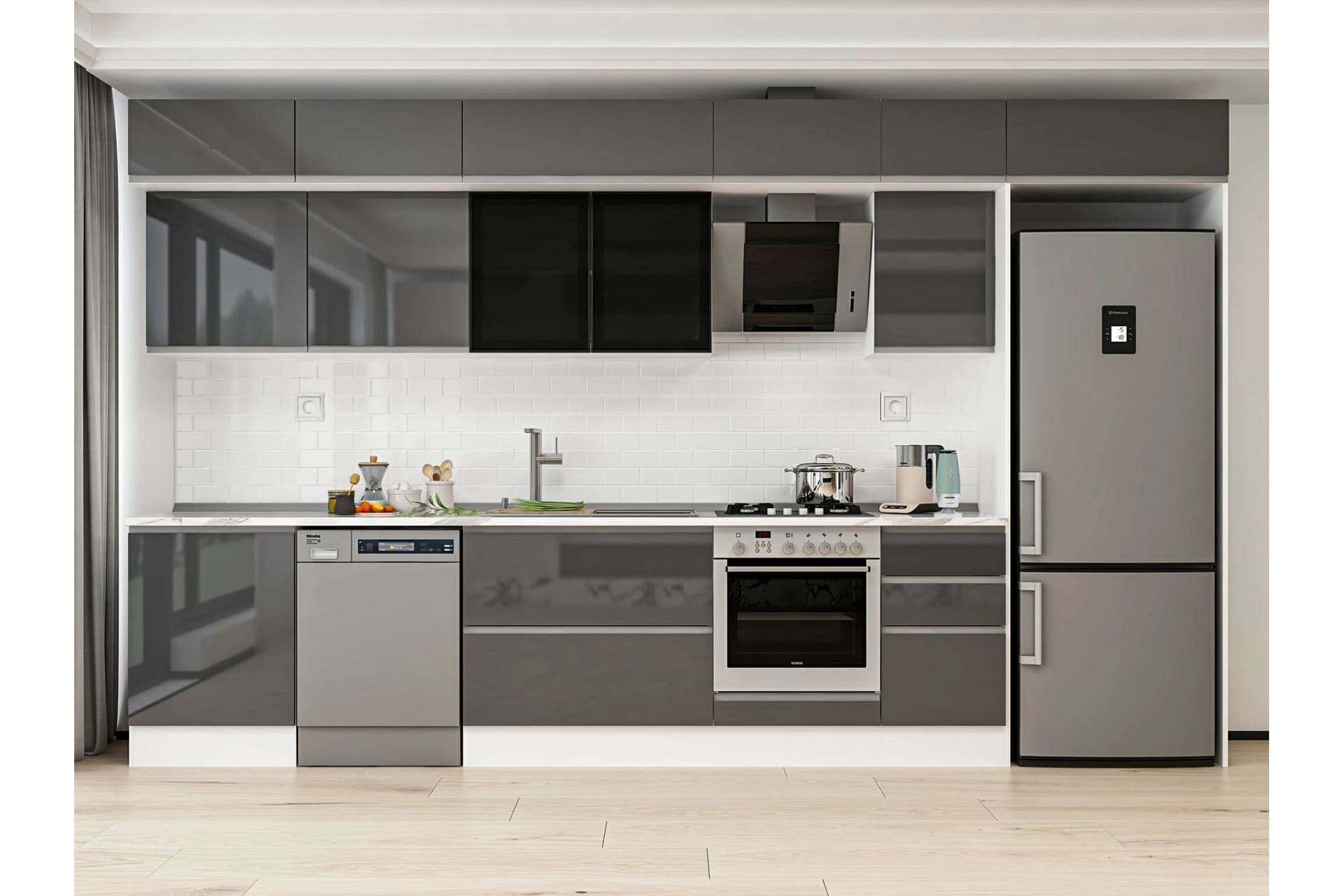 ALVİNKA 395X240 CM MUTFAK DOLABI, MB E90S60S45 3 ANTRASİT SUNTALAM