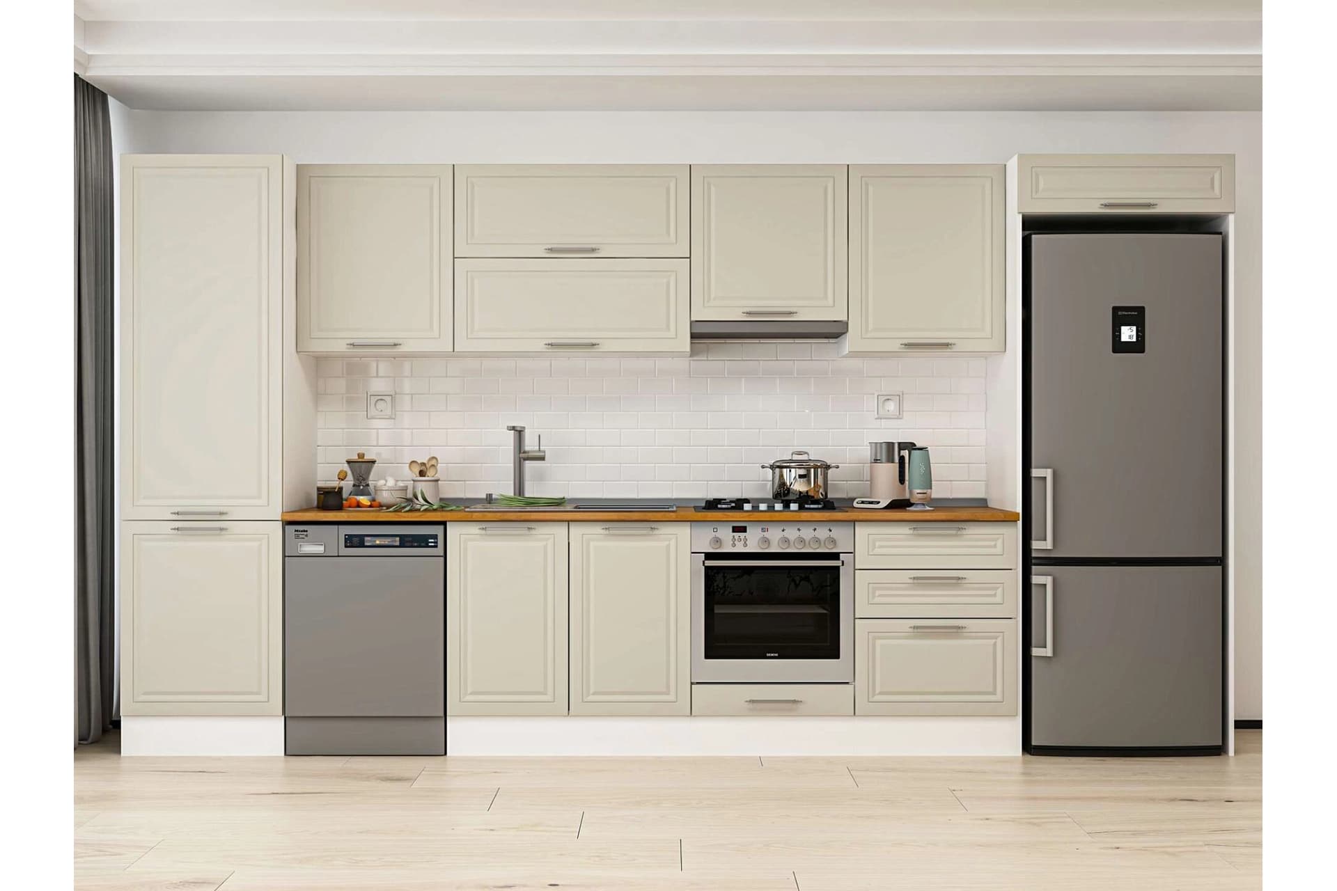 ALVİNKA 410X222 CM KLASİK MEBRAN MUTFAK DOLABI, MBB E90B60S60 1 MEBRAN KUMTAŞI SUNTALAM