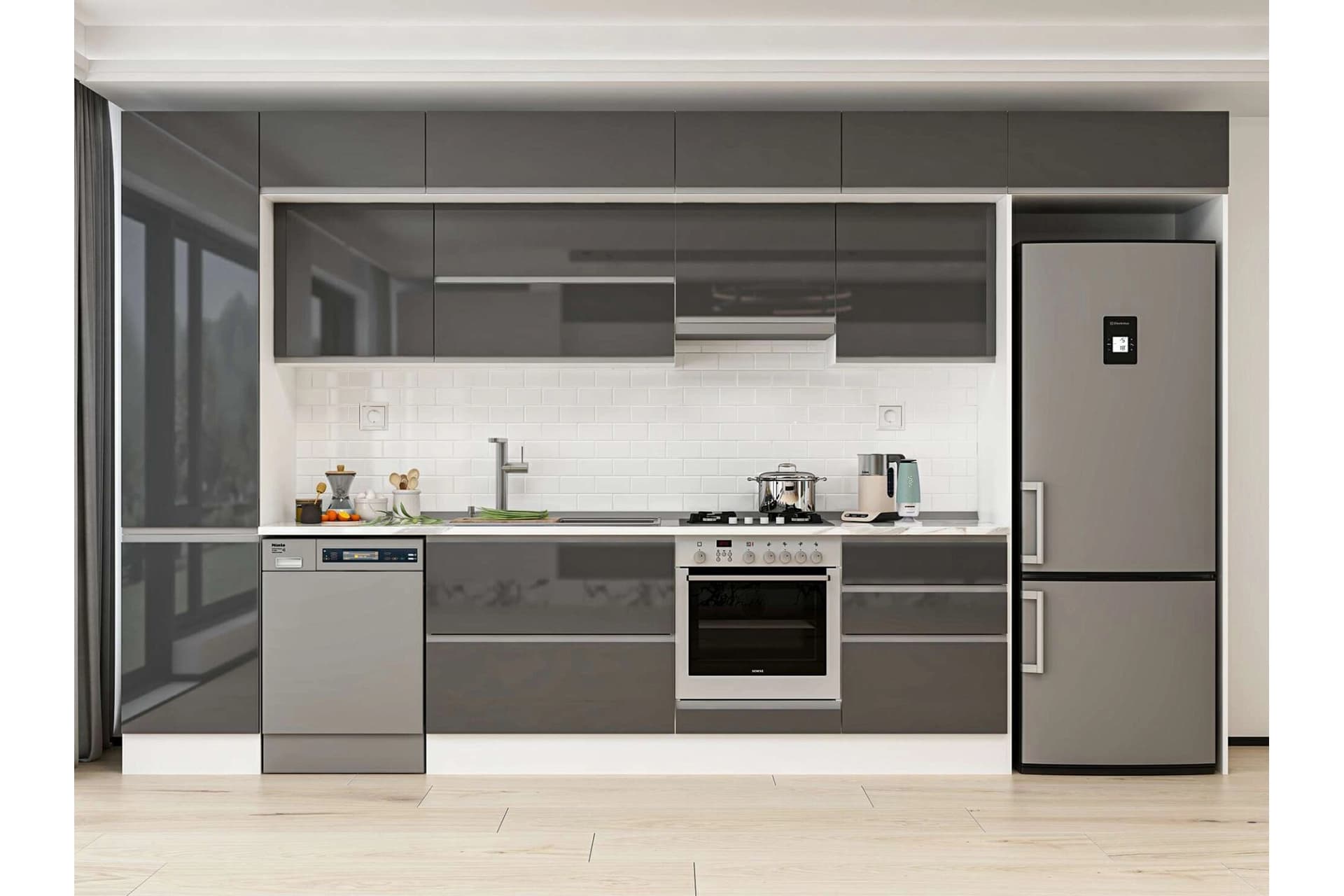 ALVİNKA 400X240 CM MUTFAK DOLABI, MBB E90B50S60 1 ANTRASİT SUNTALAM