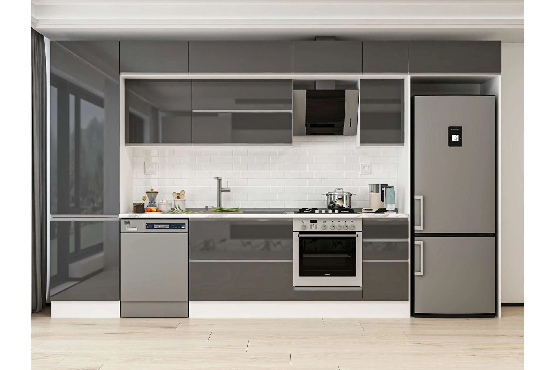 ALVİNKA 390X240 CM MUTFAK DOLABI, MBB E90B60S40 2 ANTRASİT SUNTALAM