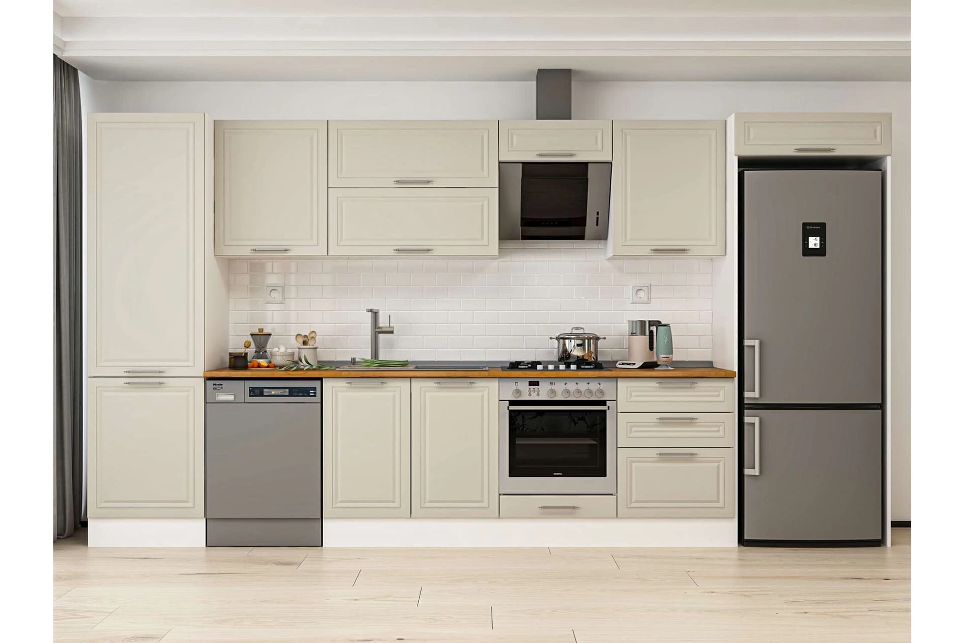 ALVİNKA 410X222 CM KLASİK MEBRAN MUTFAK DOLABI, MBB E90B60S60 2 MEBRAN KUMTAŞI SUNTALAM