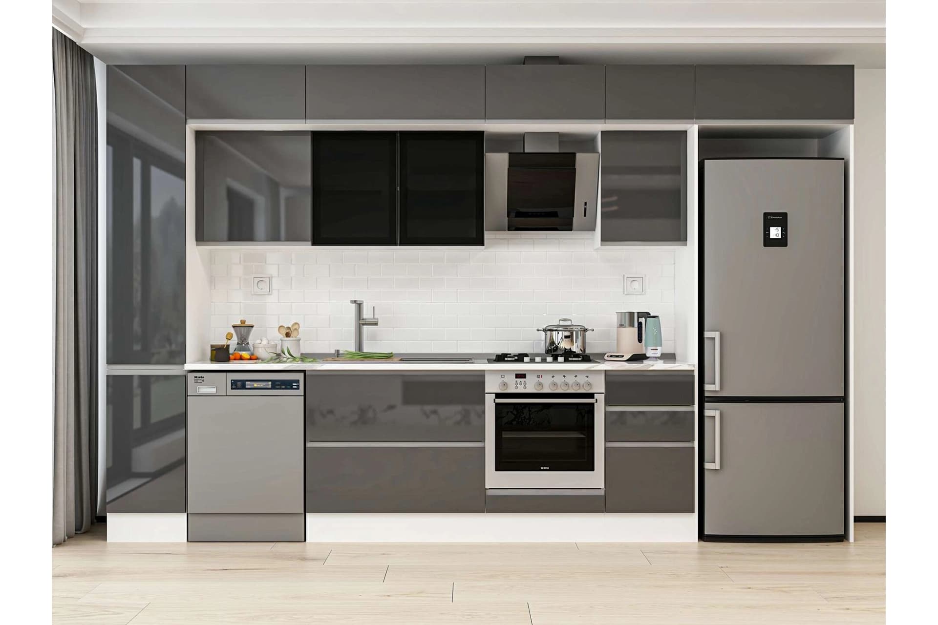 ALVİNKA 365X240 CM MUTFAK DOLABI, MBB E80B40S45 3 ANTRASİT SUNTALAM