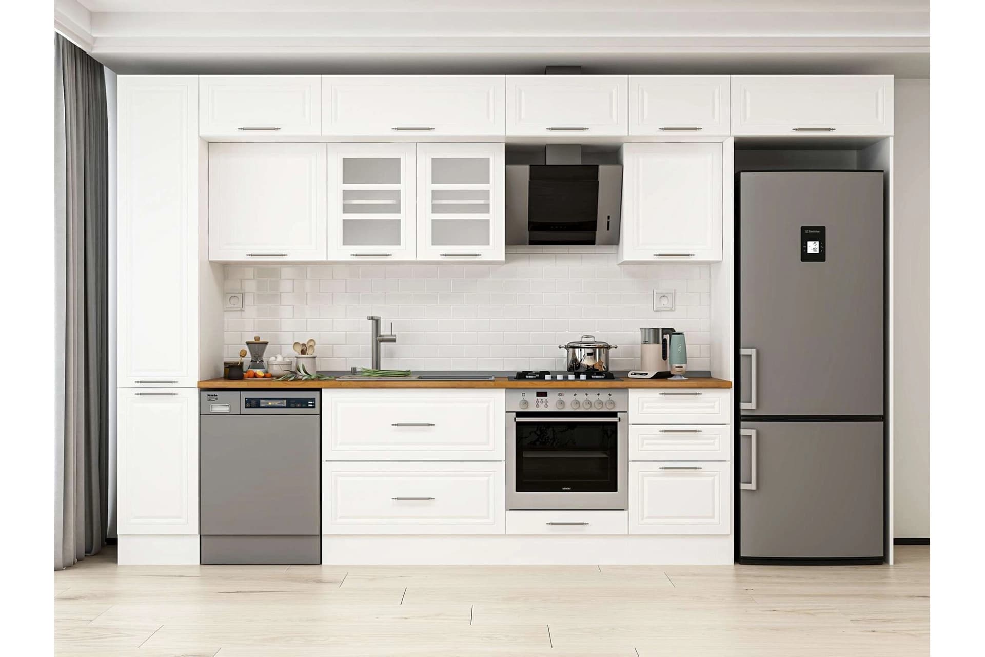 ALVİNKA 370X240 CM KLASİK MEBRAN MUTFAK DOLABI, MBB E80B40S50 3 MEBRAN BEYAZ SUNTALAM