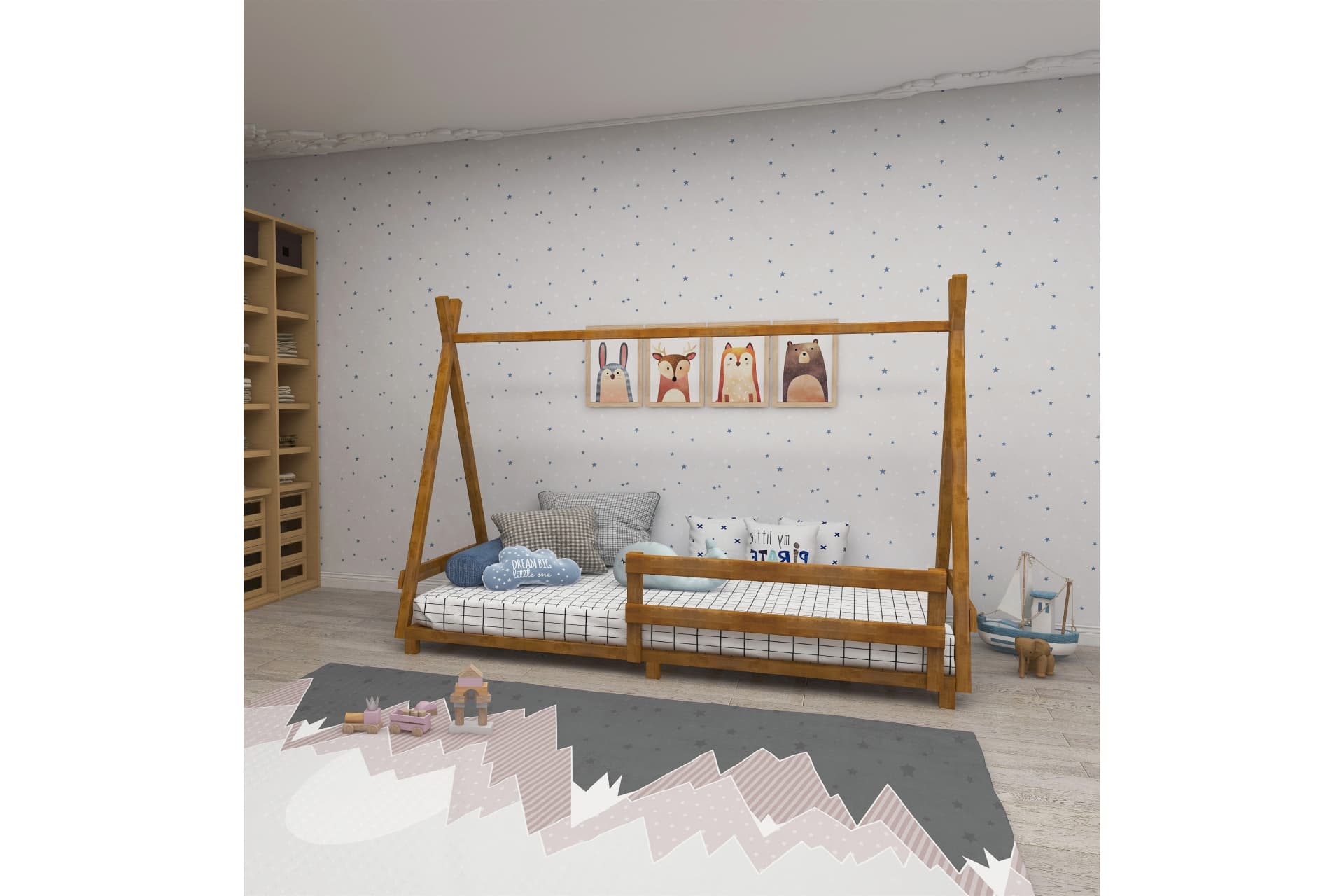 WOODFACE PANDA MONTESSORİ KARYOLA, MEŞE, 90X190